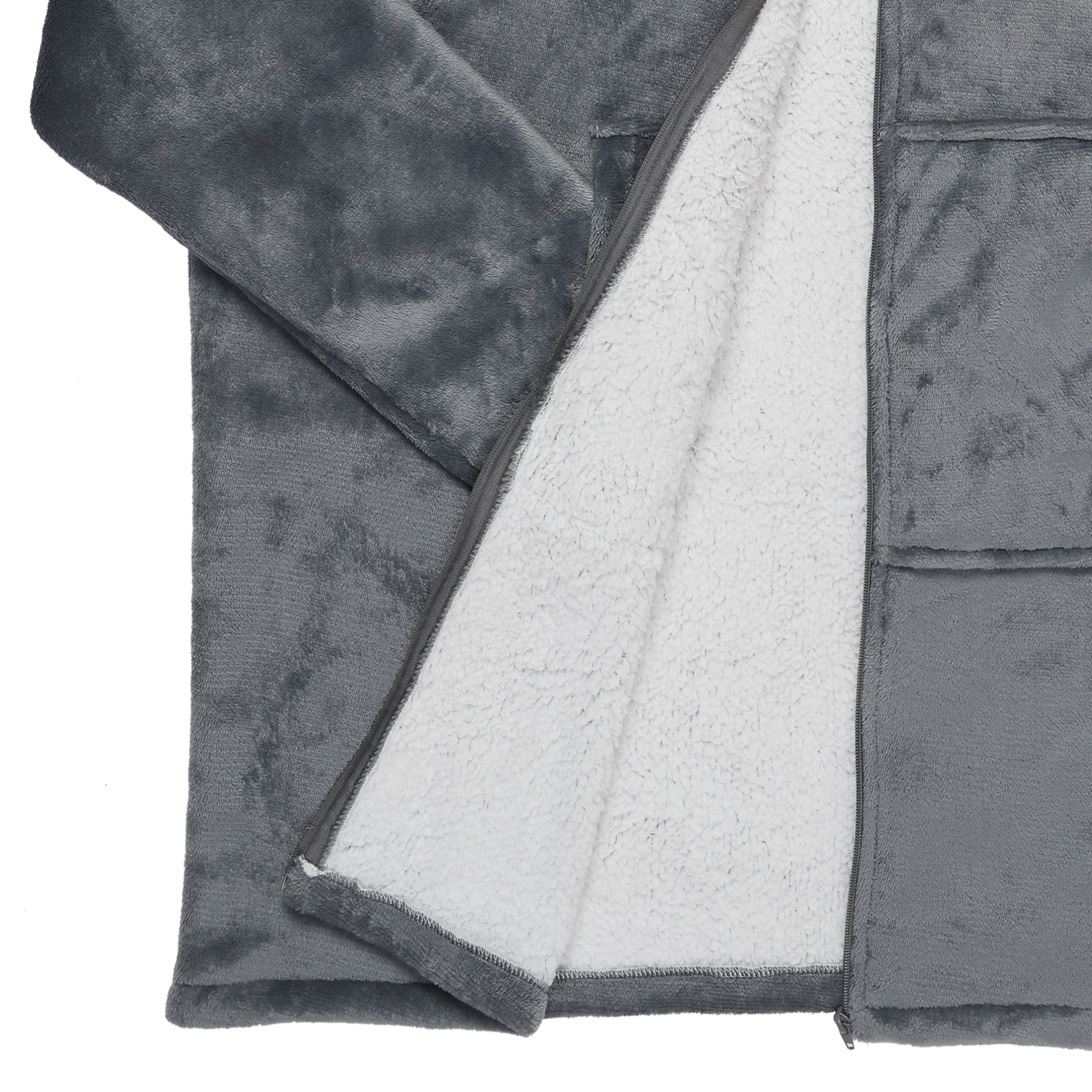 Plaid - HOME DECO FACTORY - Ultraconfortable - Sherpa - Gris et blanc - 3