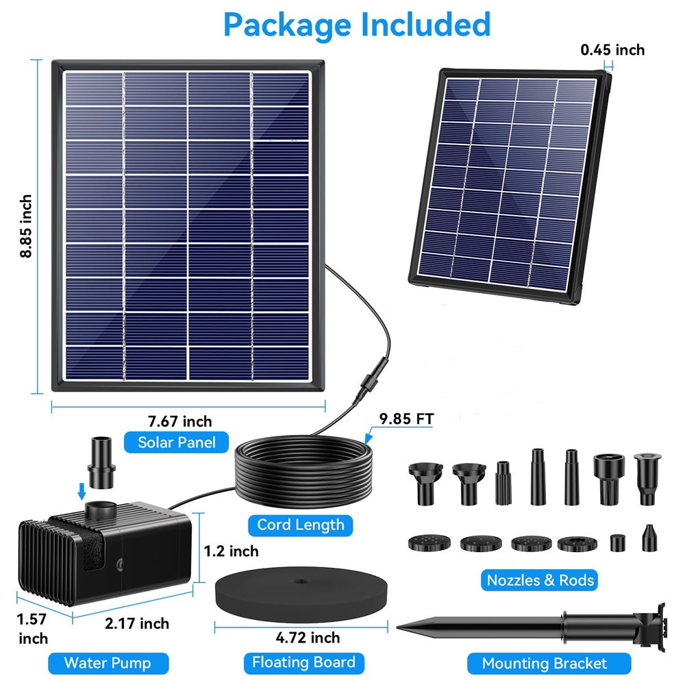 LEDANDER Fontaines solaires, adaptées aux bains d'oiseaux, aux petits bassins et aux aquariums, équipées de kits de panneaux solaires - 9