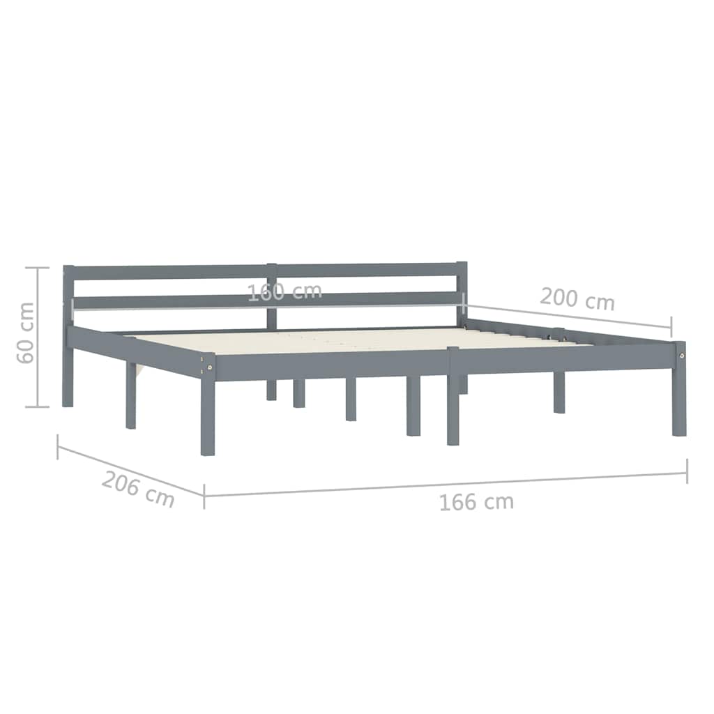Cadre de lit sans matelas gris bois massif de pin 160 x 200 cm - 7