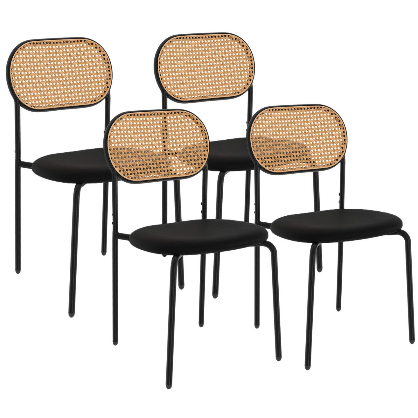 Lot de 4 chaises vintage CLOTILDE en métal noir et dossier cannage pour salle à manger - 2
