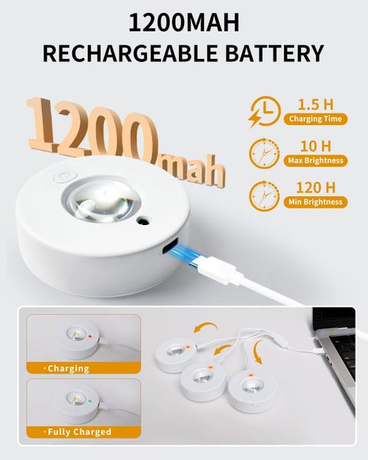 Lot 4 Spots LED Rechargeables USB Avec Télécommande - 1600mAh | Lumière Placard, Vitrine, Cuisine