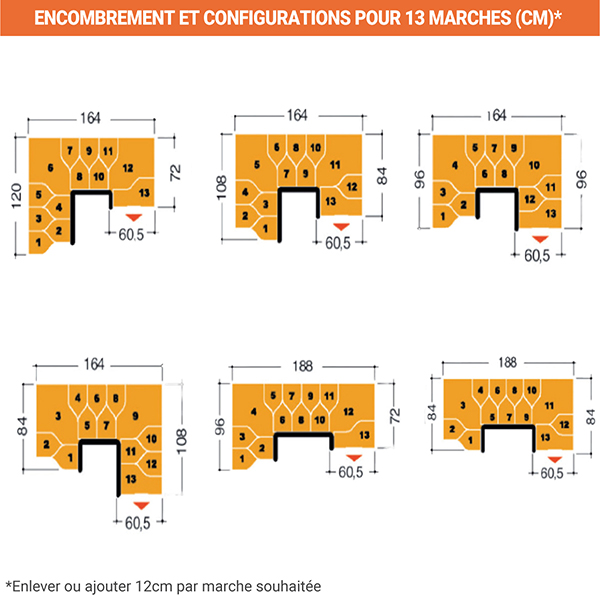 Escalier 2 quart tournant 12 marches - Hauteur à franchir de 2.61 à 3.09m - Largeur 61cm - Couleur bois et blanc - MINI61/U/SBMBLA-12 - 4