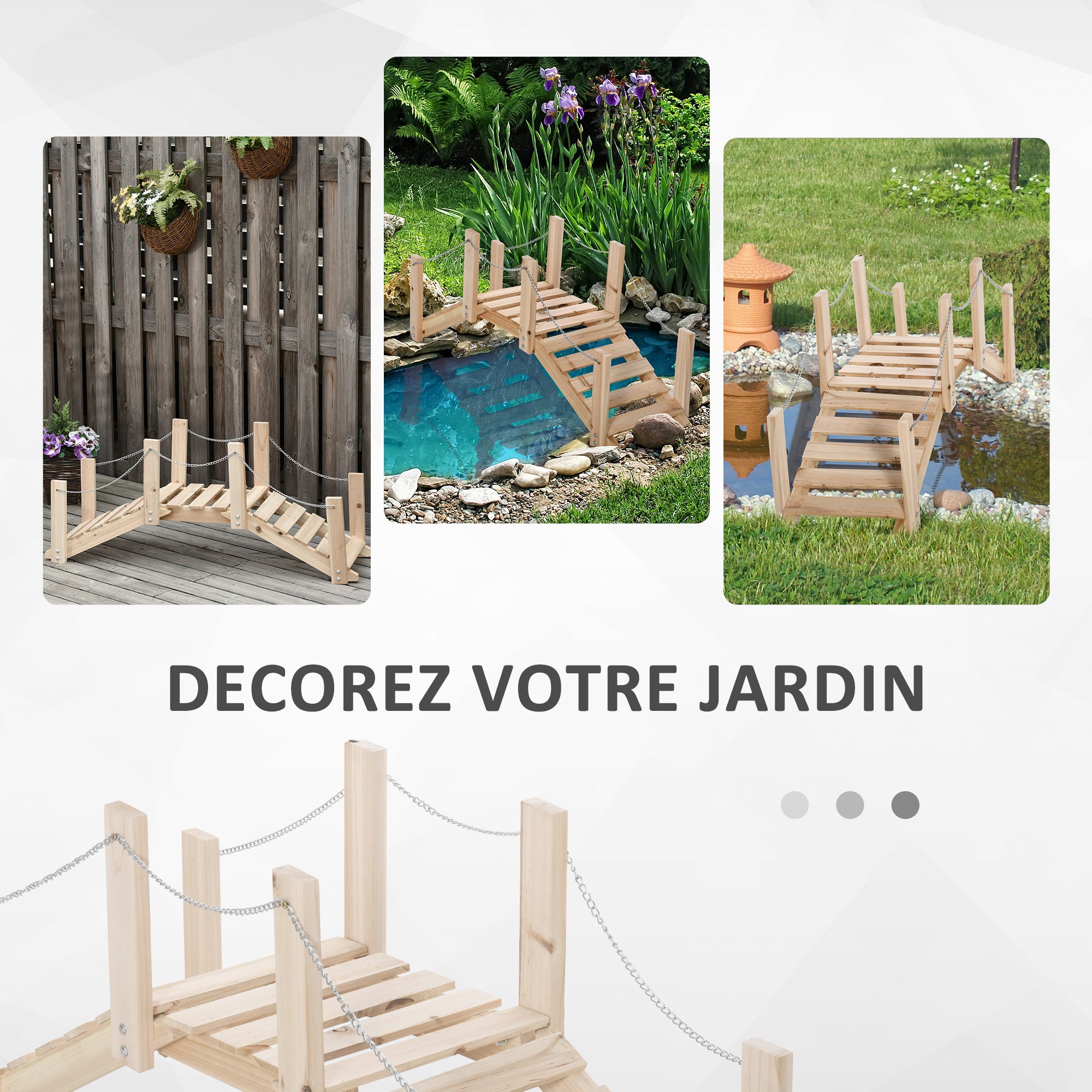 Pont décoratif en bois de sapin pour jardin - 6