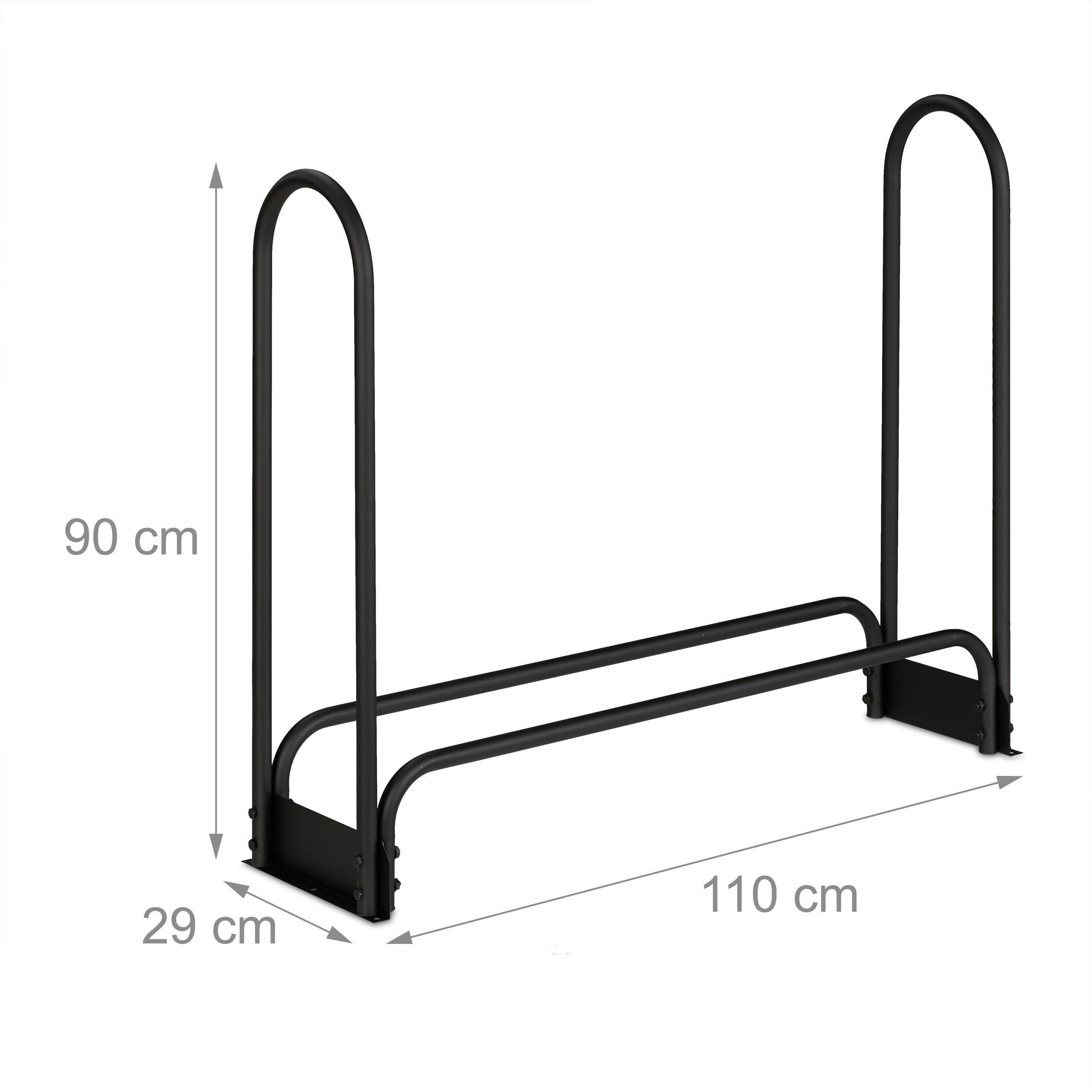 Porte-bûches en métal noir pour intérieur et extérieur, pour bûches dès 25 cm, 90 x 110 x 29 cm, Relaxdays - 8