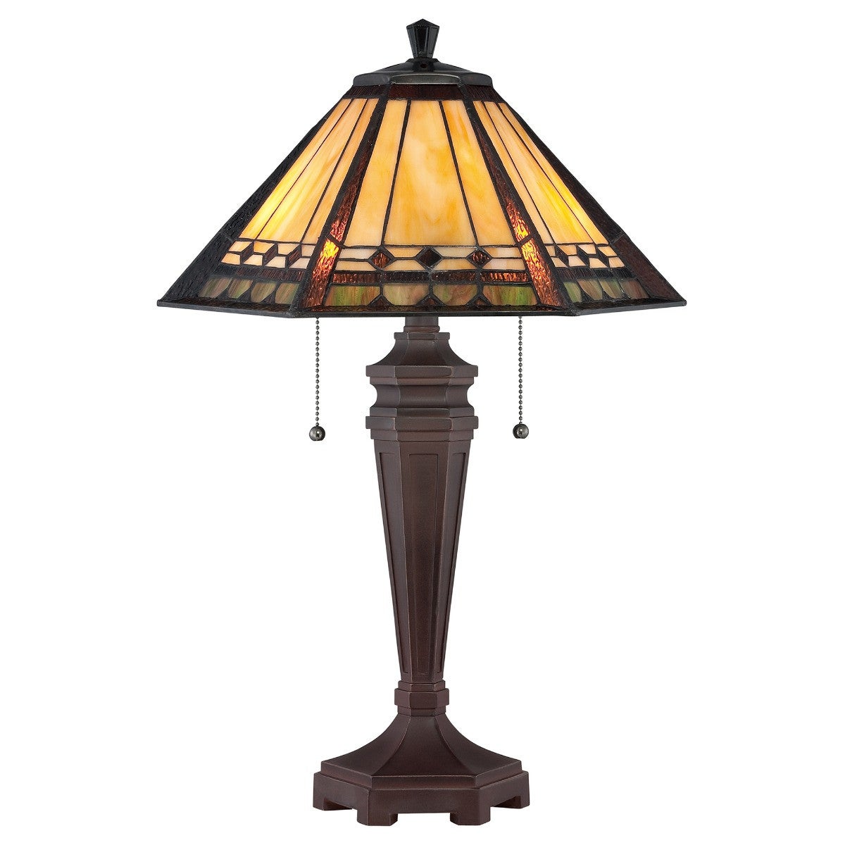 Lampa stołowa witrażowa Tiffany Art Deco brązowa Arden E27 60W Quoizel