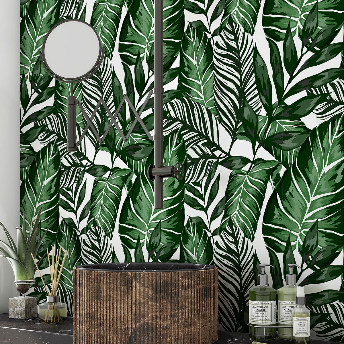 Crédence adhésive sticker décoratif pour salle de bain - Feuilles Tropicales - Adhésif MAT - 50x50 cm - 2