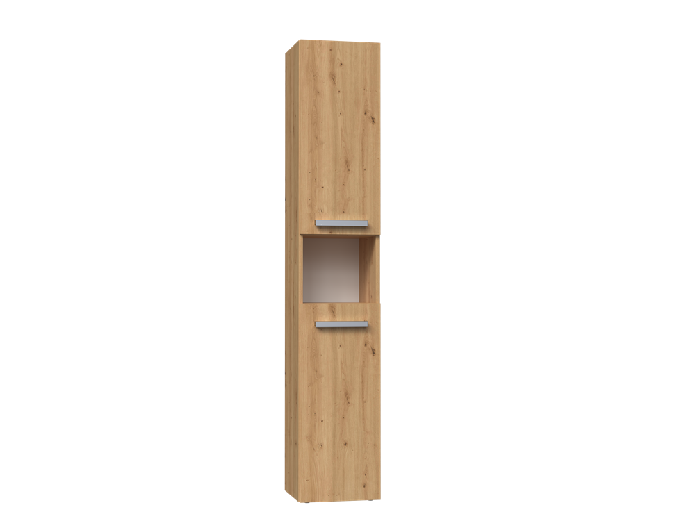HORTI - Meuble salle de bain avec panier à linge - 31x30x174cm - Colonne rangement SDB - Chêne - 2