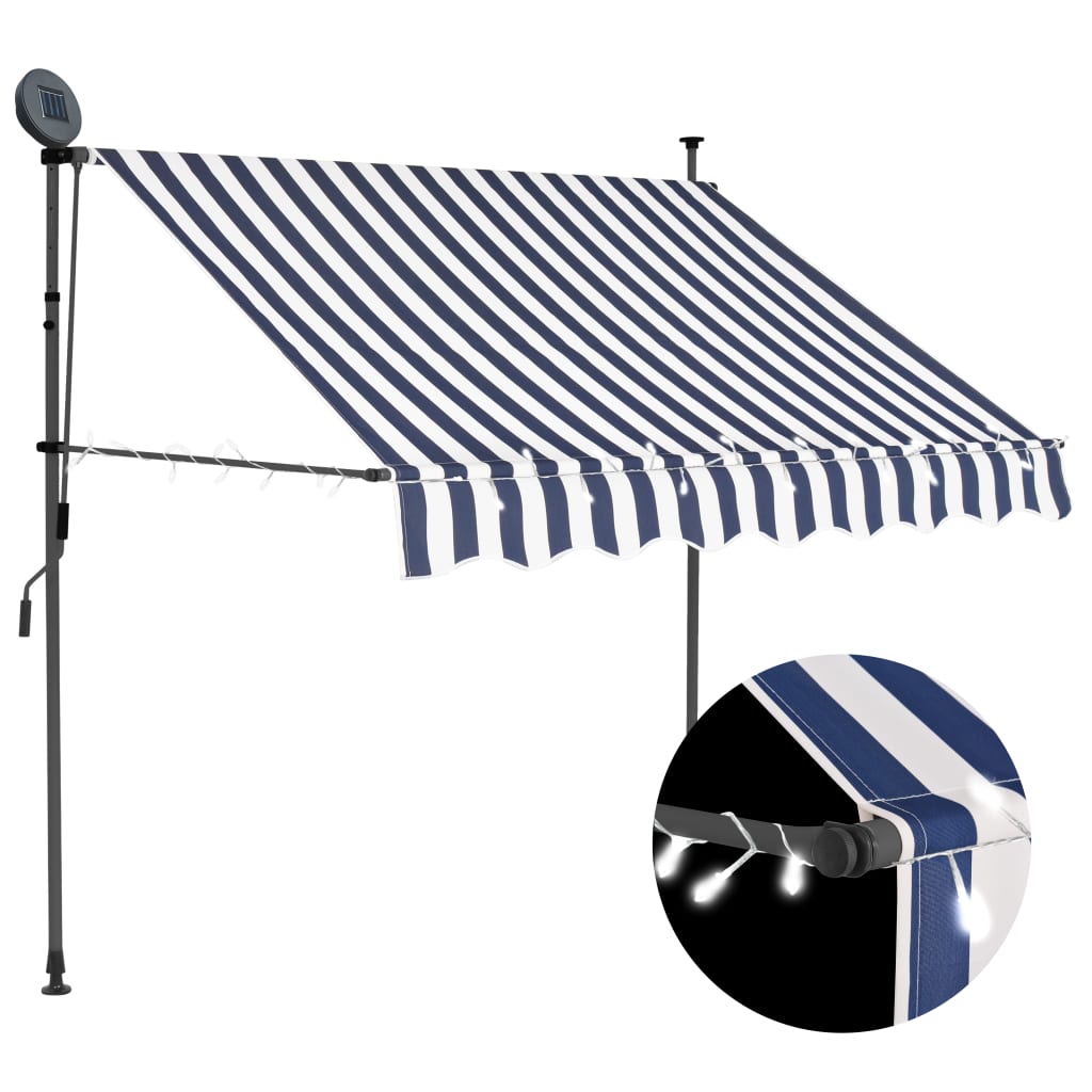 Toldo retráctil manual con LED 150 cm azul y blanco vidaXL | Leroy Merlin