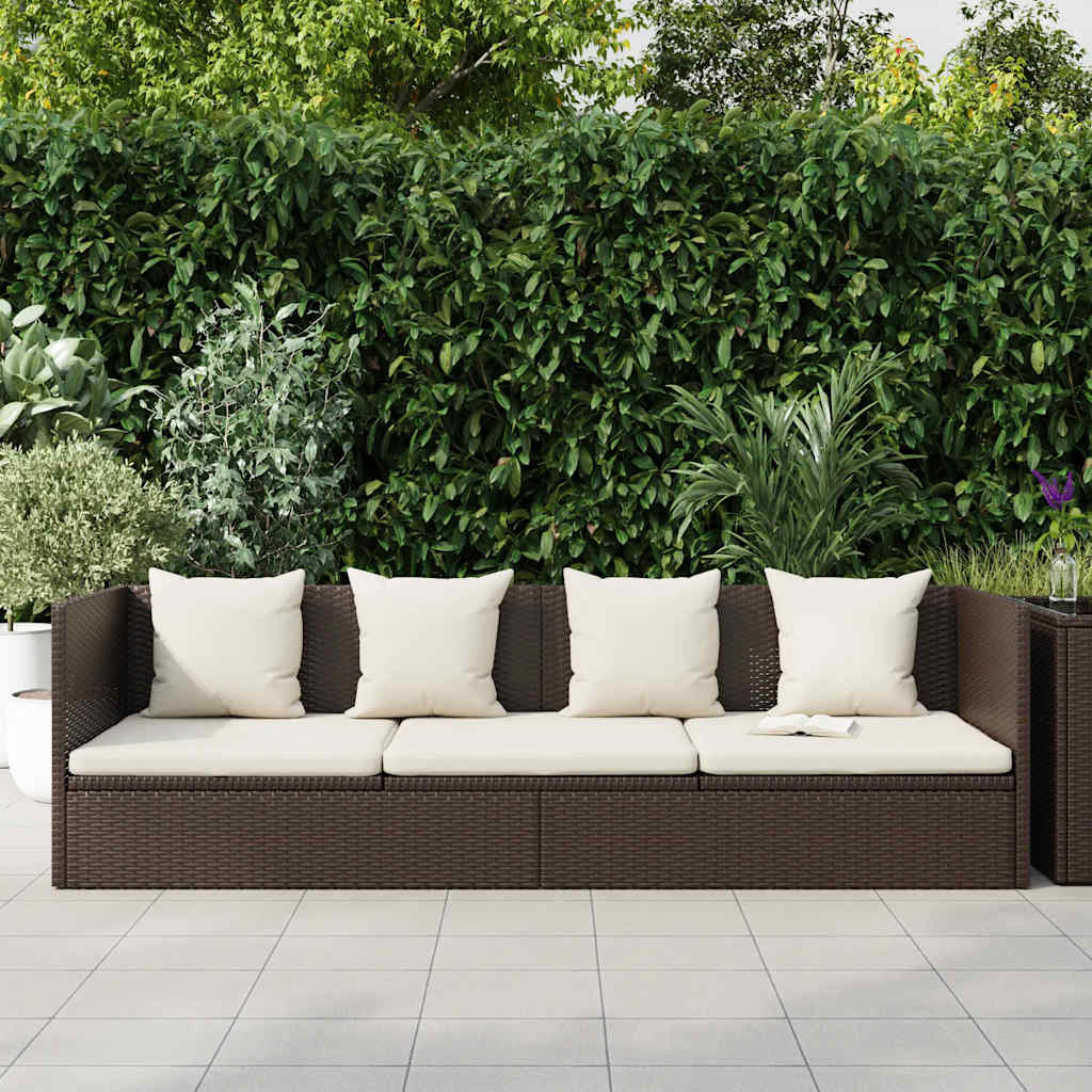 vidaXL Espreguiçadeira jardim c/ almofadão+almofadas vime PE castanho - 3