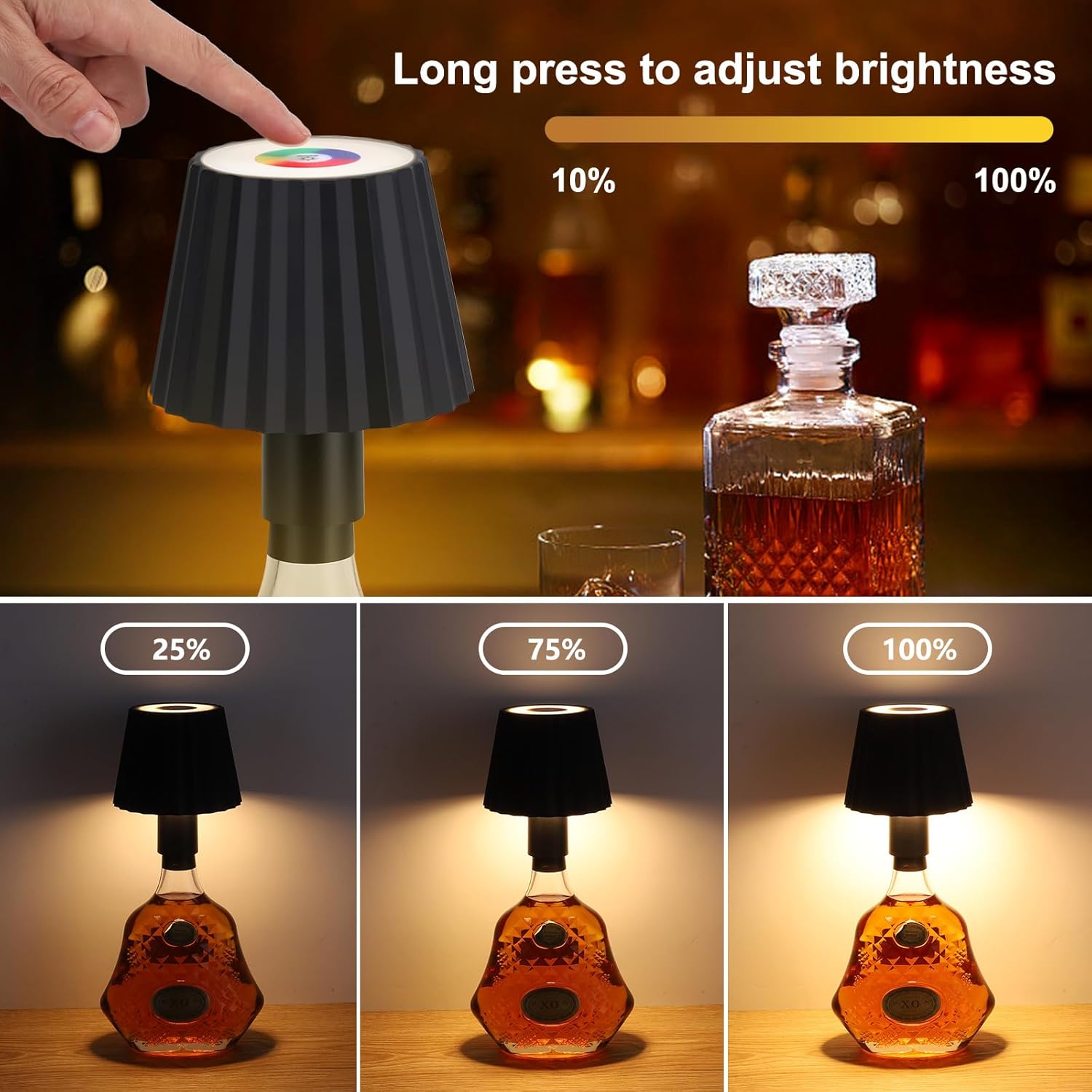 Embalagem de 2 lâmpadas RGB reguláveis, candeeiro de mesa decorativo removível, candeeiro de mesa preto sensível ao toque, luz noturna sem fios - 3