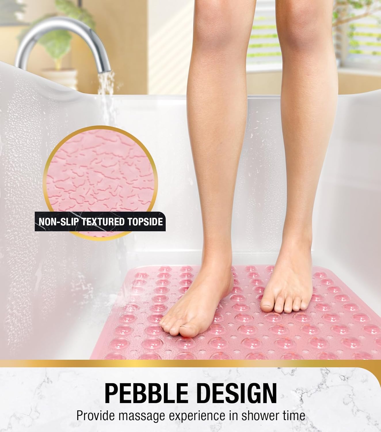 Tapis De Douche Antidérapant, Massant, Antibactérien, Triangulaire Avec