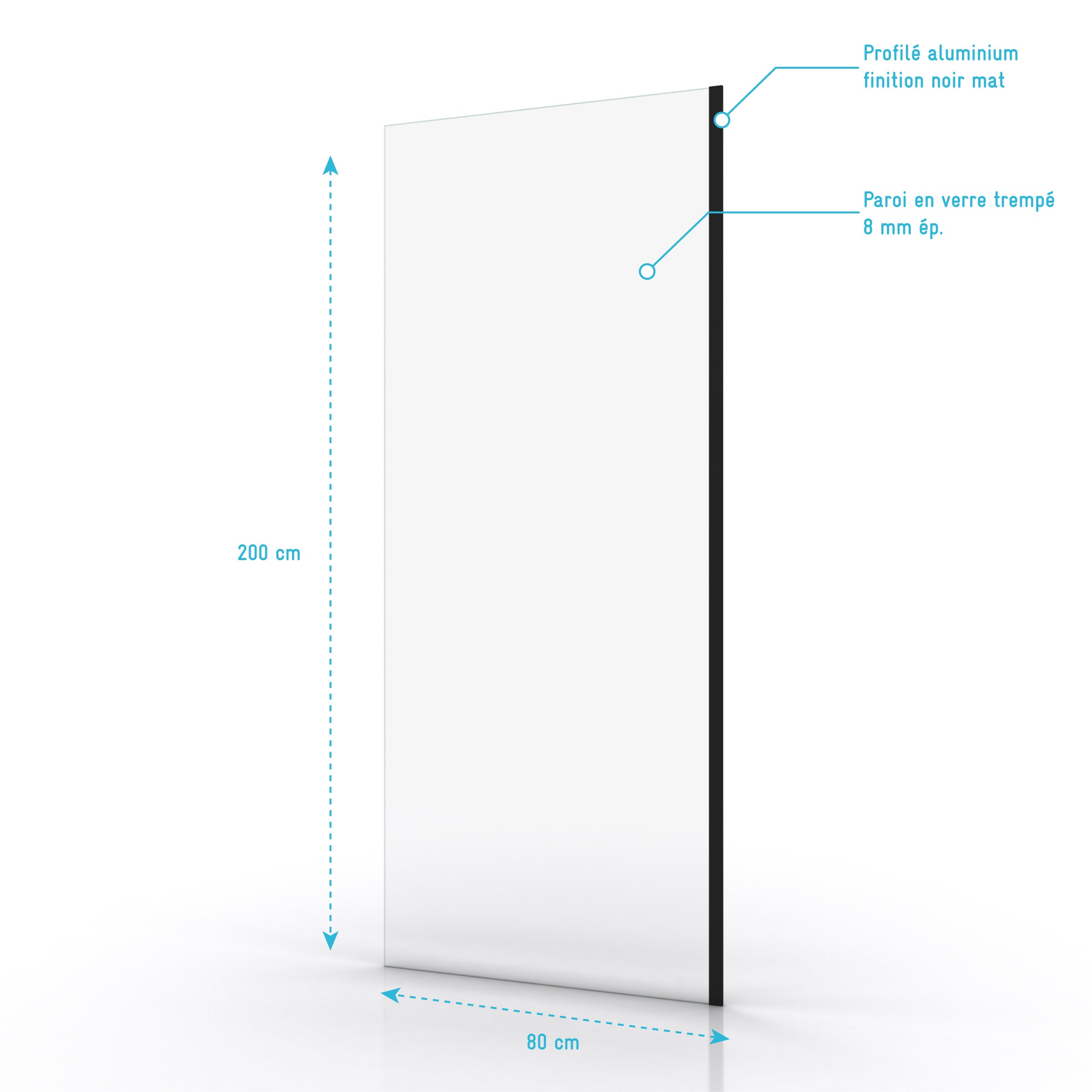 Parete doccia 80x200cm - Vetro temperato trasparente 8mm - Profilo Nero - FREEDOM 2 BLACK - 4