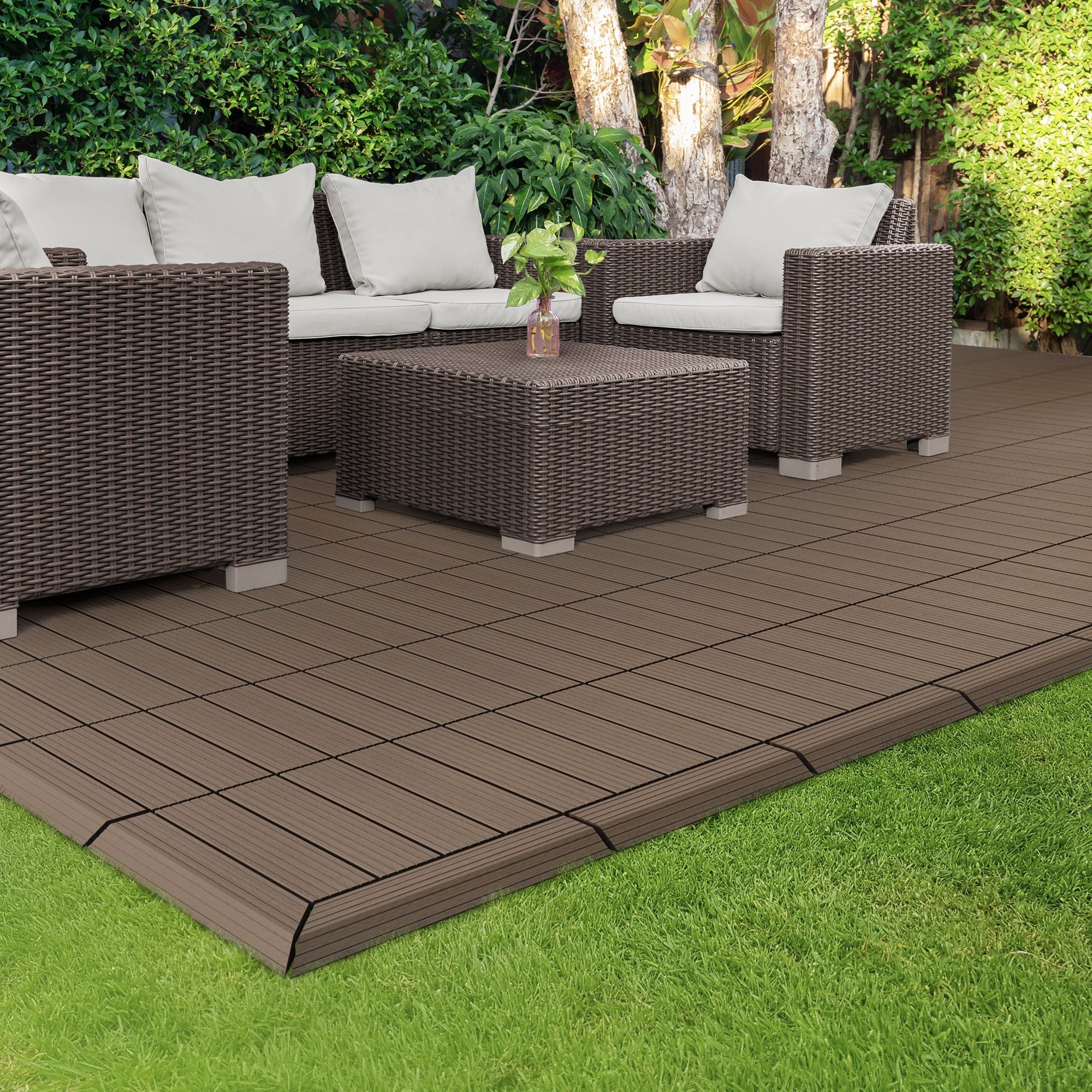ML-Design listwa narożna lewa wpc ciemnobrązowa 38x2x7,5 cm profil drewnopodobny ryflowany z odpływem wzmocniona baza system klik obróbka krawędzi - 8