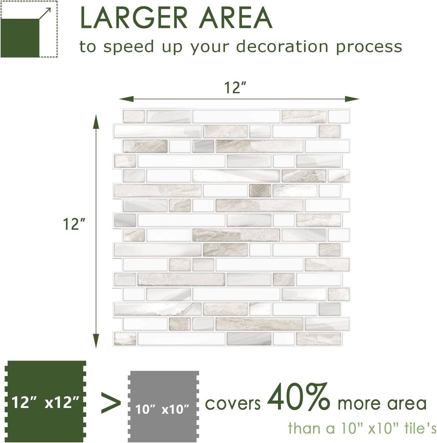 Lot de 10 carreaux autocollants 30 x 30 cm, pour crédence de cuisine et salle de bain - 3