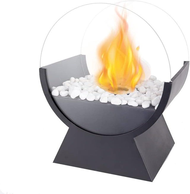 Bol à Feu de Table Rond en Verre 34 cm de Haut de Table Portable Cheminée Bio Ethanol à Combustion Propre pour Les Evénements de Patio