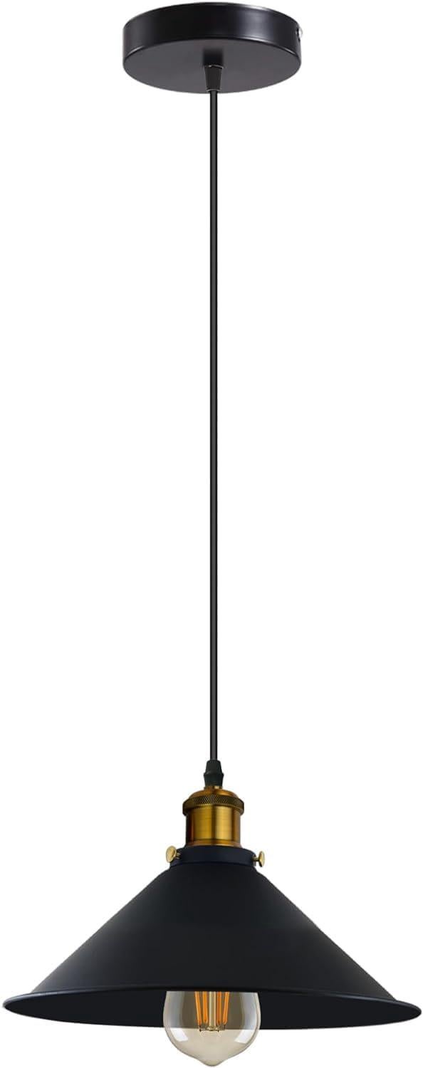 Lampa wisząca w stylu rustykalnym, oprawy wiszące z metalowym stożkowym kloszem do korytarza, kuchni, wyspy kuchennej, jadalni, salonu (czarna)