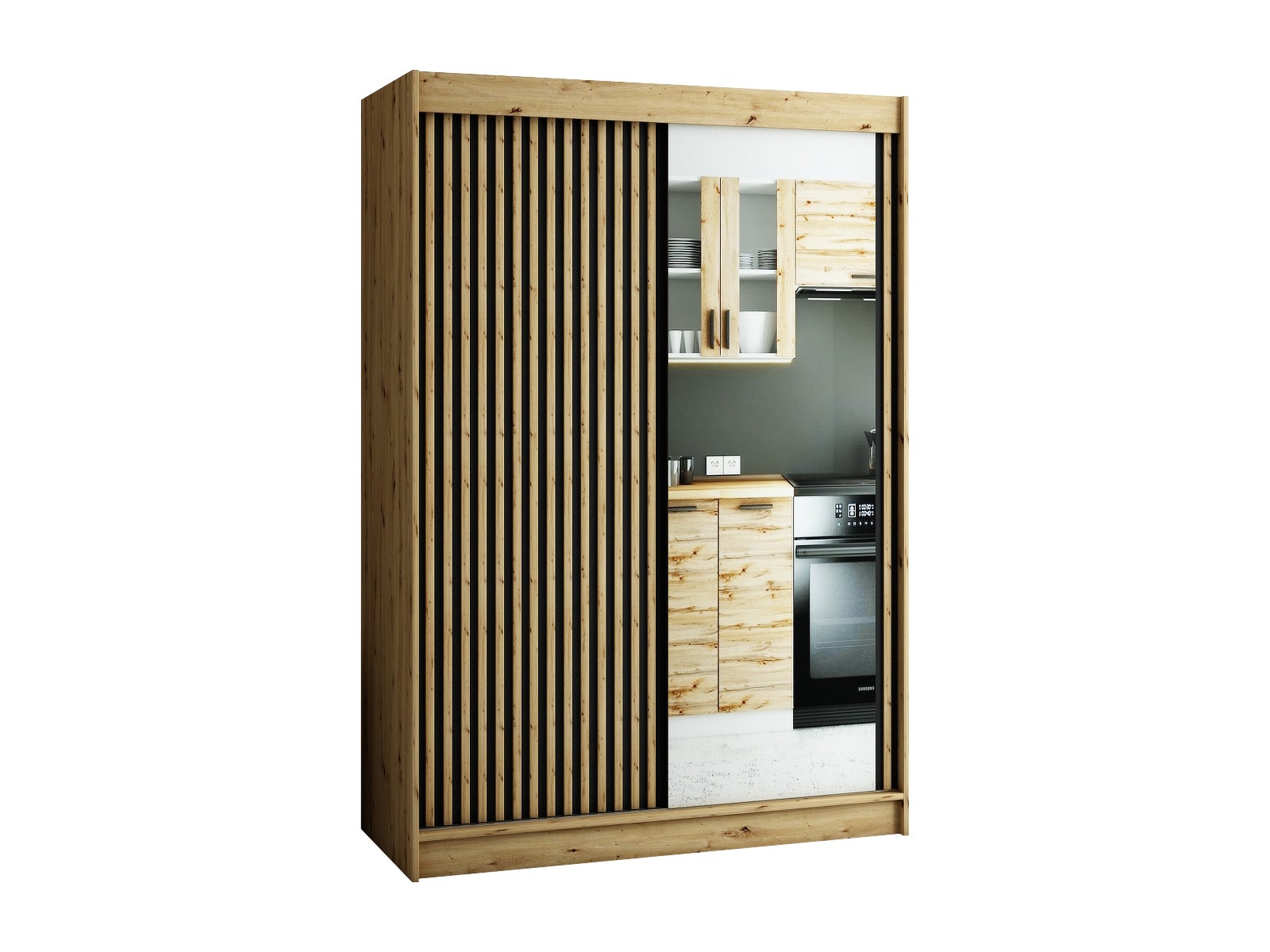 Szafa przesuwna garderoba LAMELO 2 150 x 62 x 200 cm Artisan + Czarny - Abiks Meble