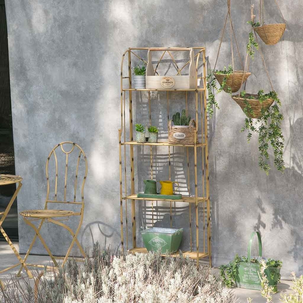 Leaf Supporto Per Piante In Metallo Dorato Con Fioriera – 55 Cm Di Altezza, Uso Interno