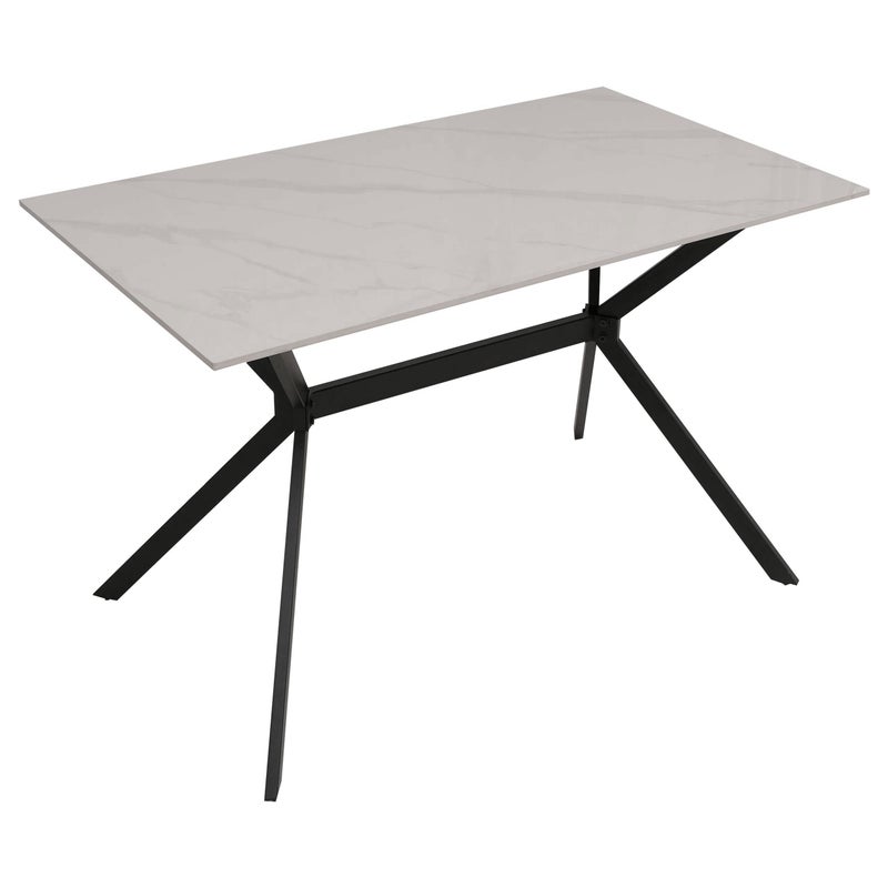 Stół do jadalni HWC-O58, stół do jadalni z kamienia spiekanego i metalu, wygląd marmuru 120 cm ~ biały