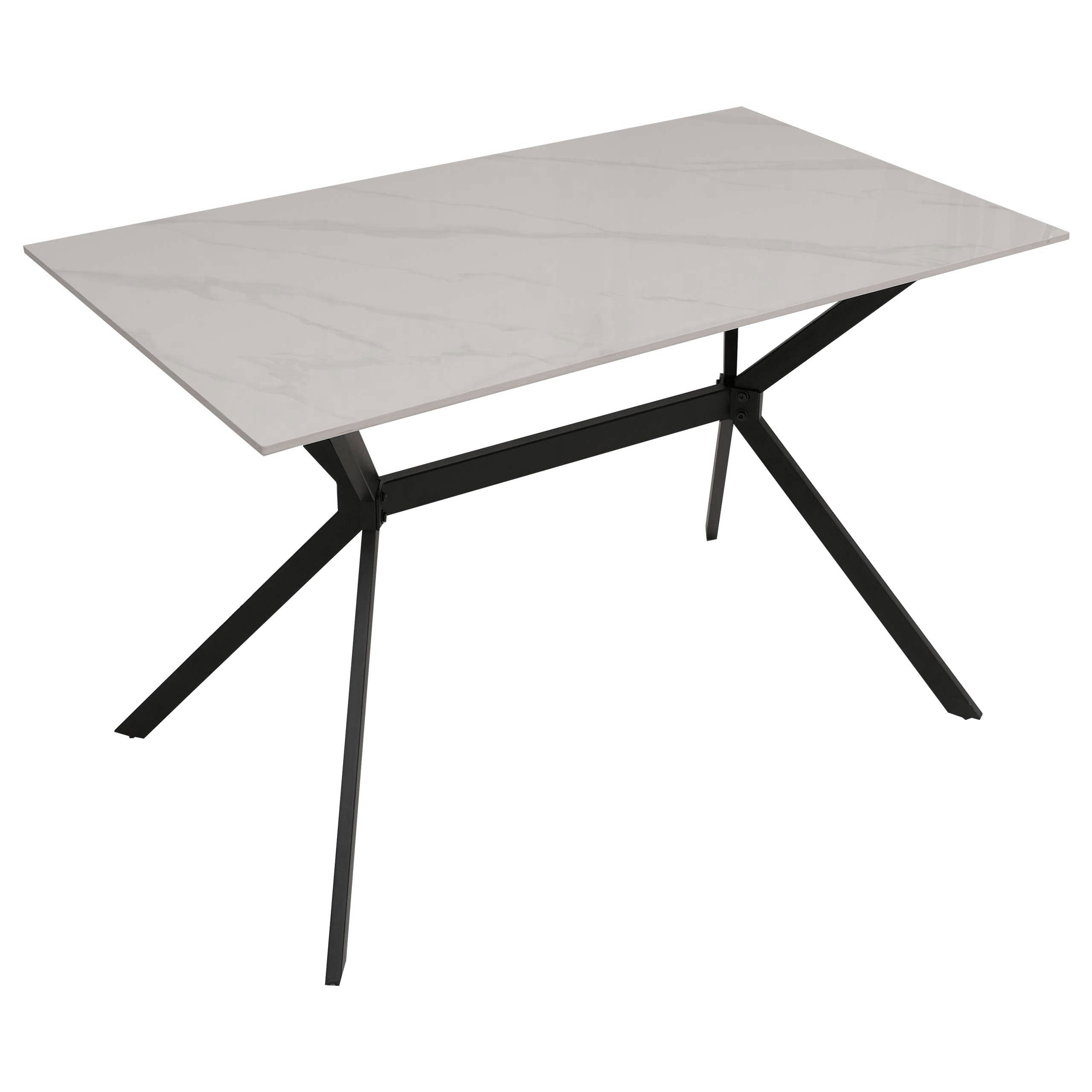 Stół do jadalni HWC-O58, stół do jadalni z kamienia spiekanego i metalu, wygląd marmuru 120 cm ~ biały