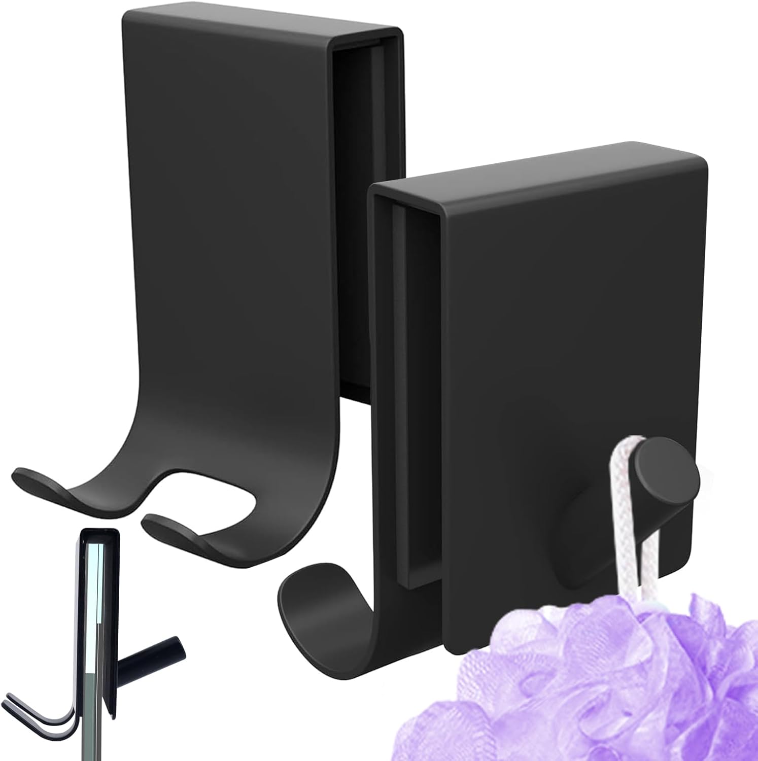 Zestaw 2 wieszaków na ręczniki prysznicowe, do ręczników bez wiercenia, czarny