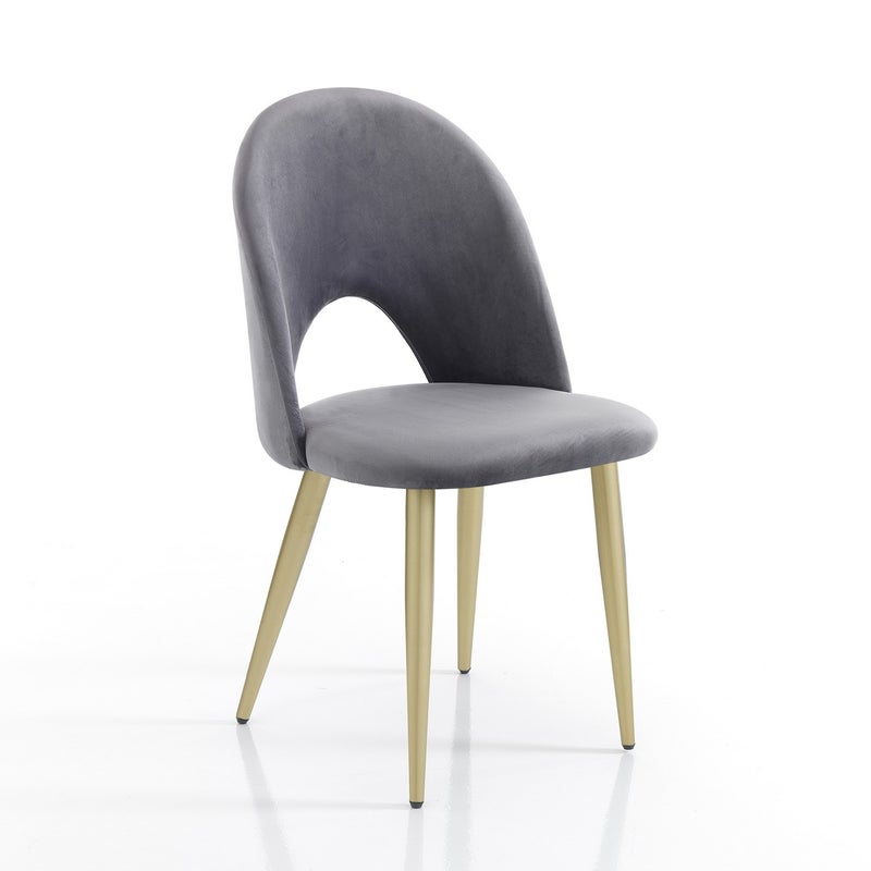 Zestaw 4 krzeseł NAIL GREY/GOLD, szary aksamit, złoty metal, wys. 87 x szer. 48 x gł. 54 cm, siedzisko wys. 46 x szer. 46 x gł. 43 cm