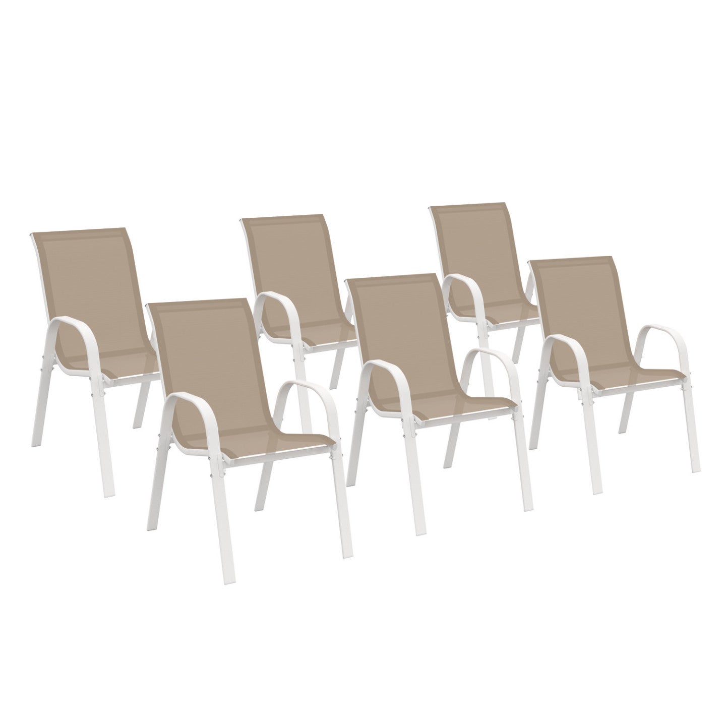 Lot de 6 chaises de jardin LYMA métal et textilène empilables blanc et beige - 2