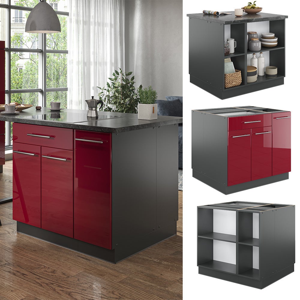 Meuble Haut De Cuisine Vicco Fame-Line 60cm - Rouge Bordeaux/Anthracite - Portes Soft-Closing