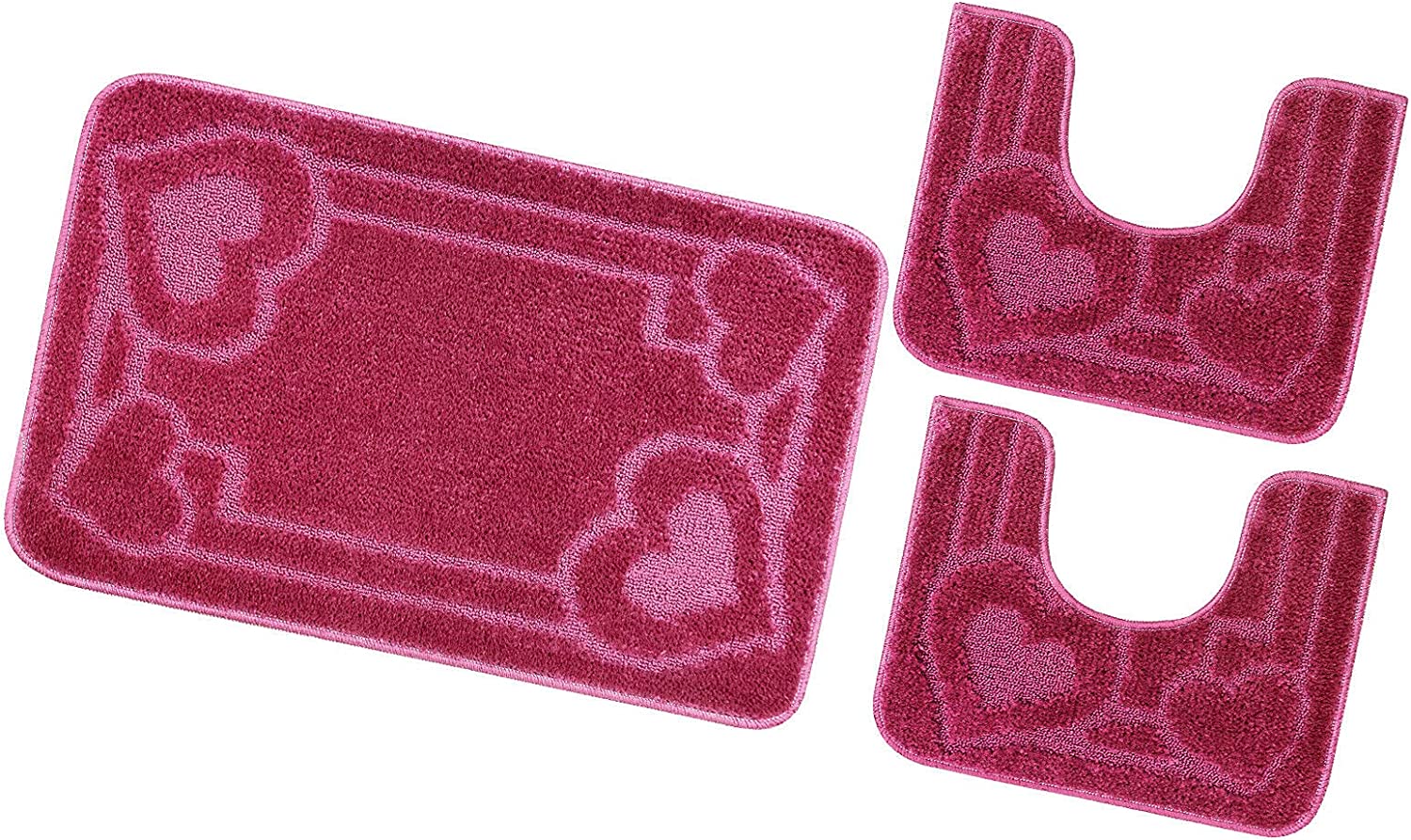 Juego de 3 alfombrillas de baño para inodoro lavabo moderna suave antideslizante absorbente color sólido corazón morado