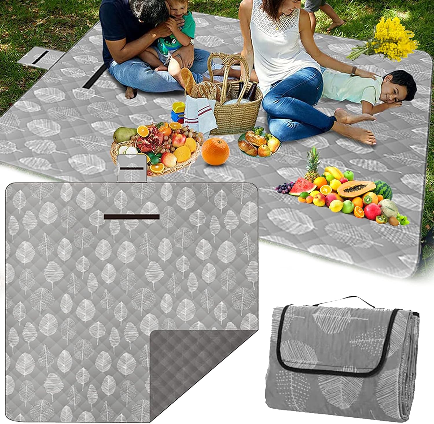 Wodoodporny koc piknikowy 200x200, koc plażowy XXL, piaskoszczelna mata plażowa, koc kempingowy, wodoodporny koc outdoorowy