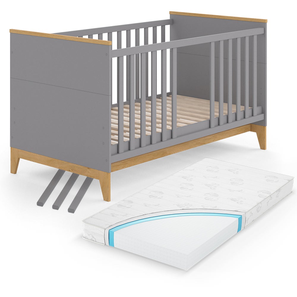 Lit Enfant VitaliSpa Malia 70x140 Cm – Blanc Chêne, Moderne, Avec Lattes, Neuf