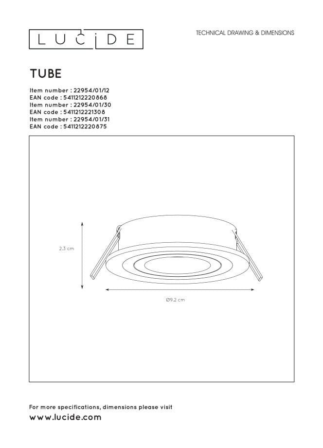 Spot encastrable TUBE - Blanc - 1xGU10 (MR16) - Lucide - 7