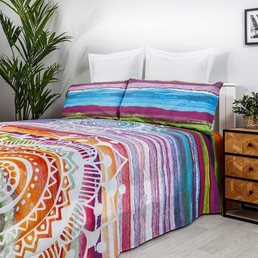 Cotton artean - juego de sábanas mandala acuarela algodón poliéster cama 135
