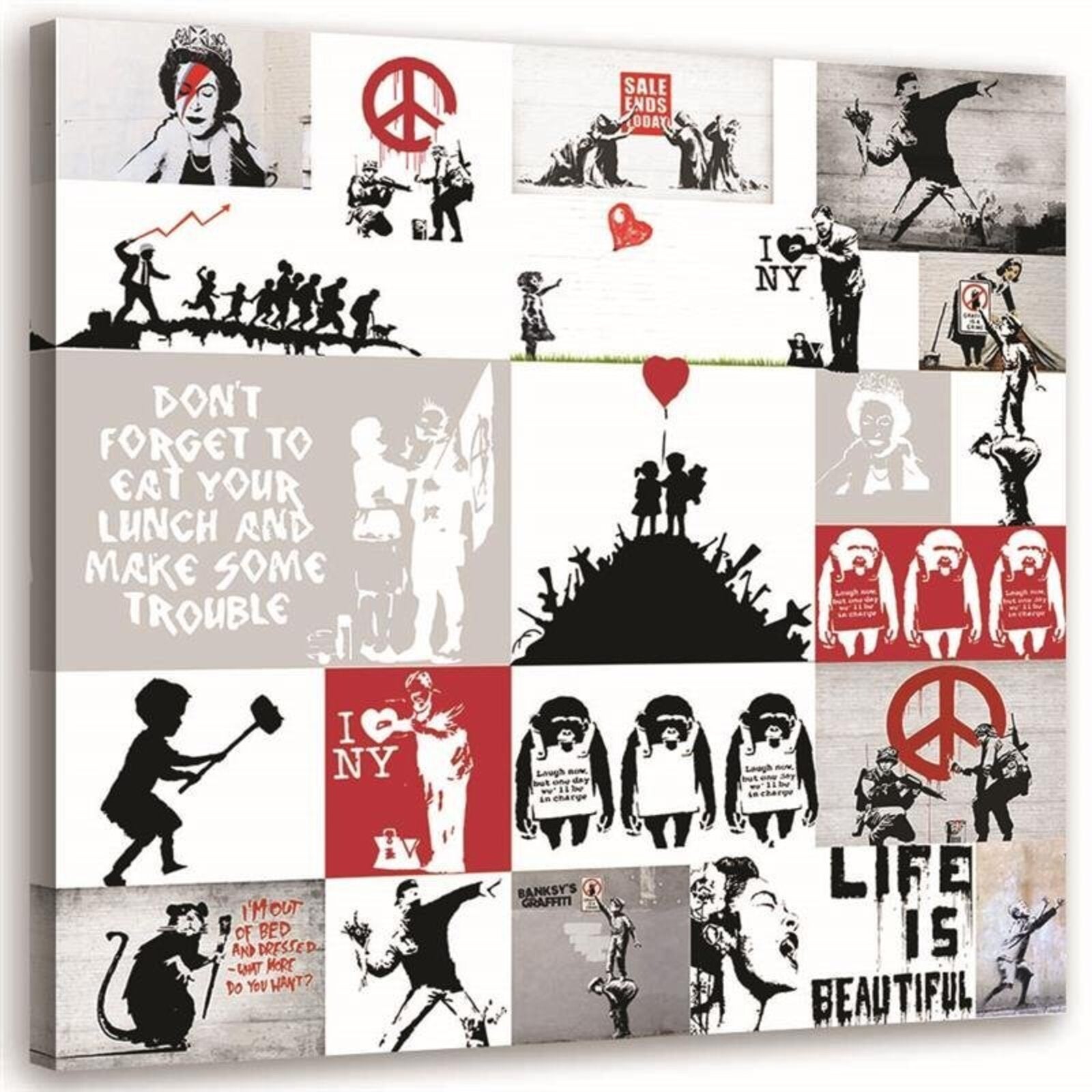 Obraz na płótnie, Mural Banksy - zbiór prac Street Art 60x60