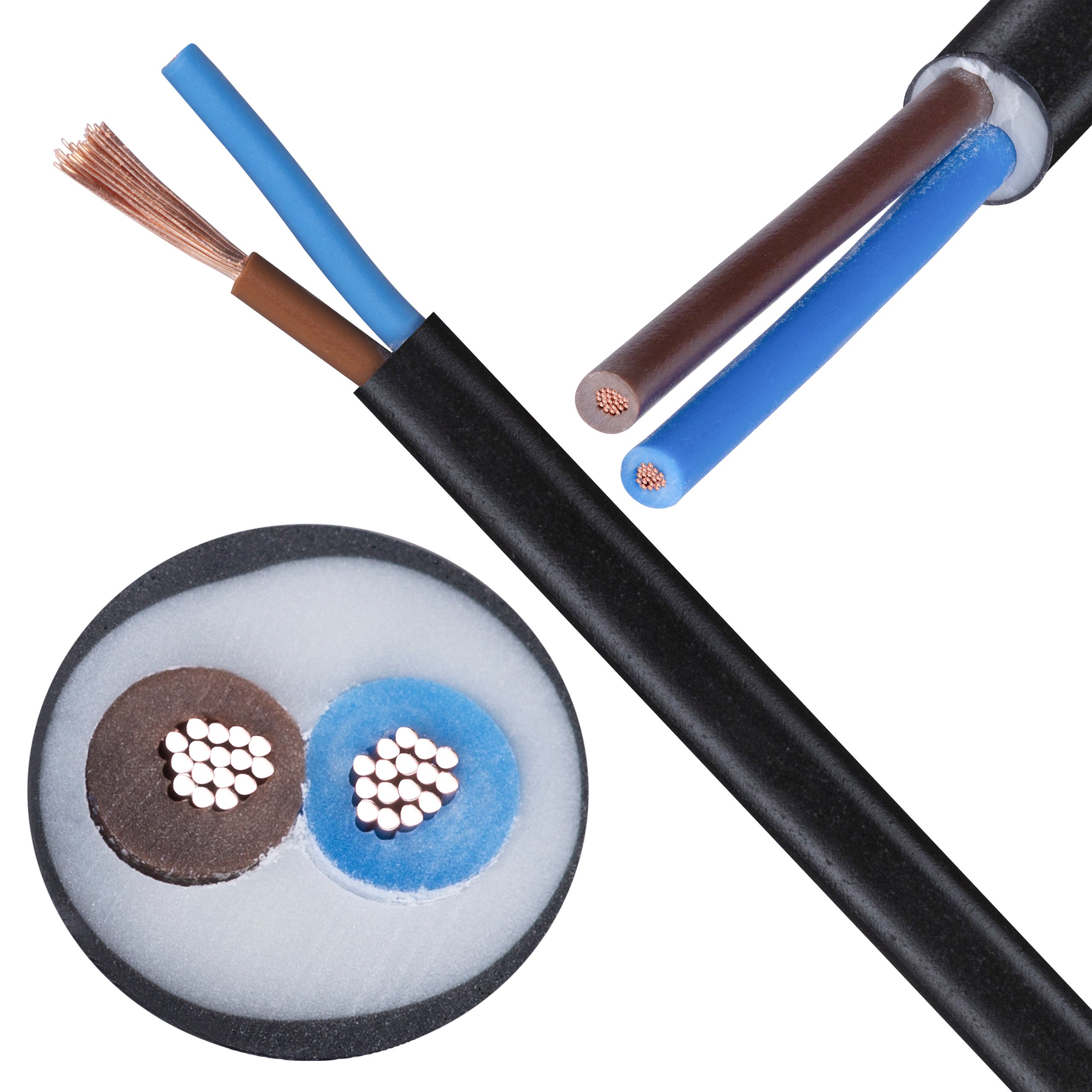 Kabel mieszkaniowy OMY / H03VV-F 2x0,75mm2 czarny 300/300V giętki linka Elektrokabel 50m