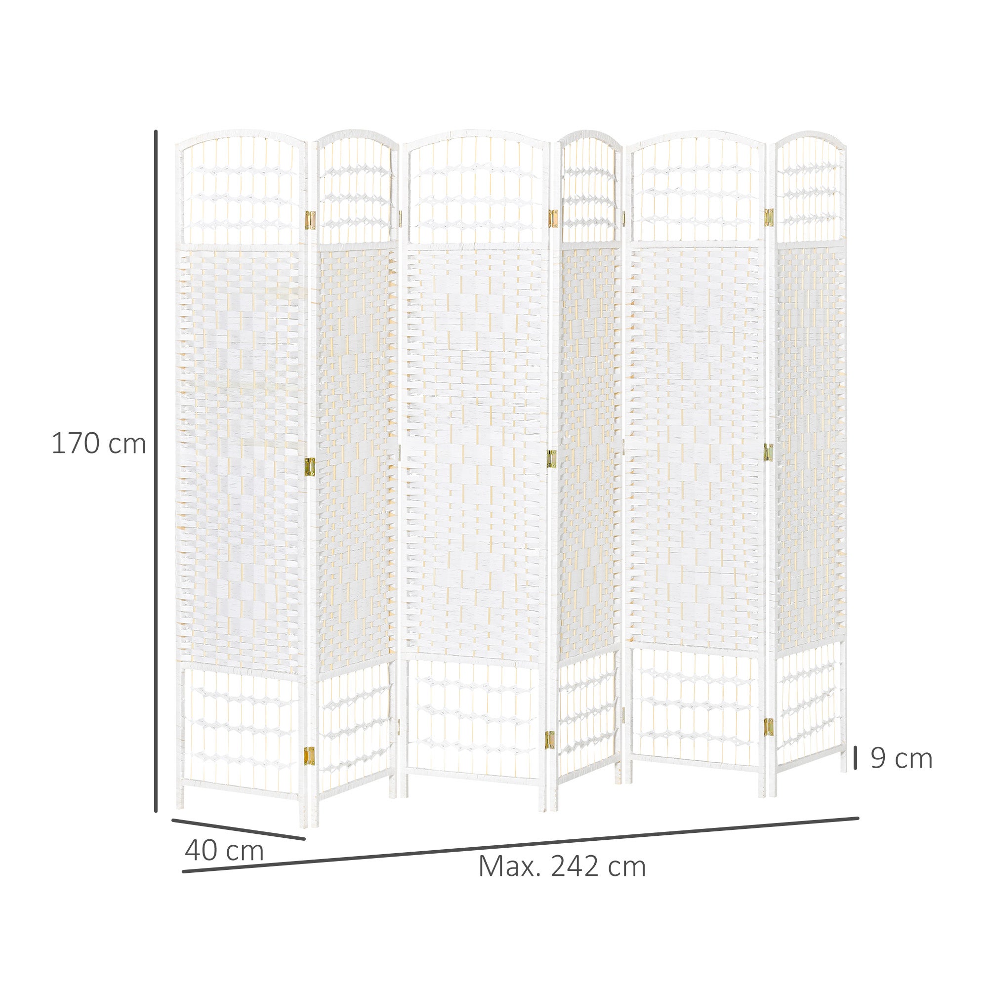 Paravent bois 242x170 cm séparateur pièce pliable 6 panneaux cloison chambre maison intérieur blanc - 5
