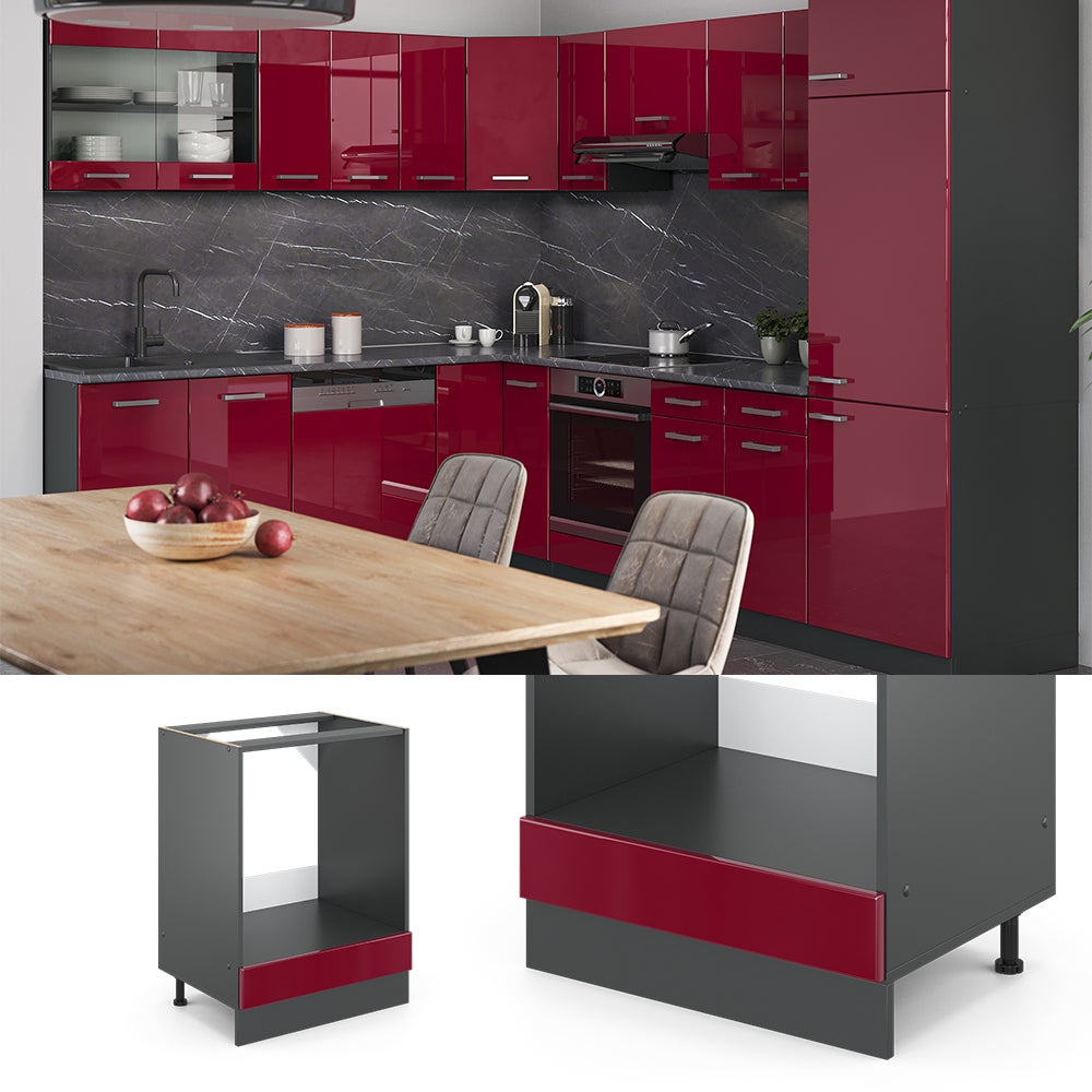Vicco Meuble pour four R-Line, Rouge brillant, 60cm sans PT - 2