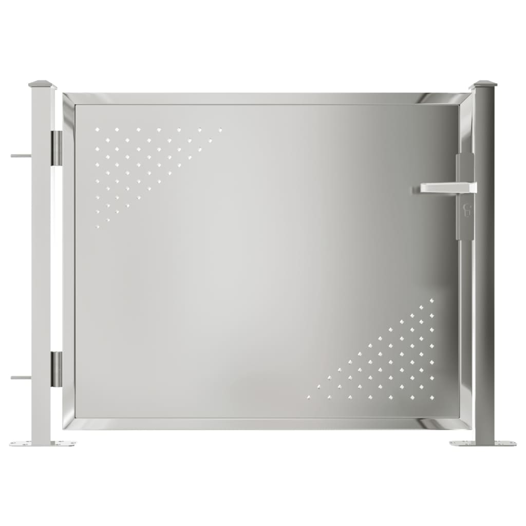 VidaXL Cancello Da Giardino In Acciaio Inossidabile 100x75 Cm, Argentato, Moderno E Robusto, Con Serratura Di Sicurezza, Resistente Alle Intemperie, Per Terrazza E Ingresso
