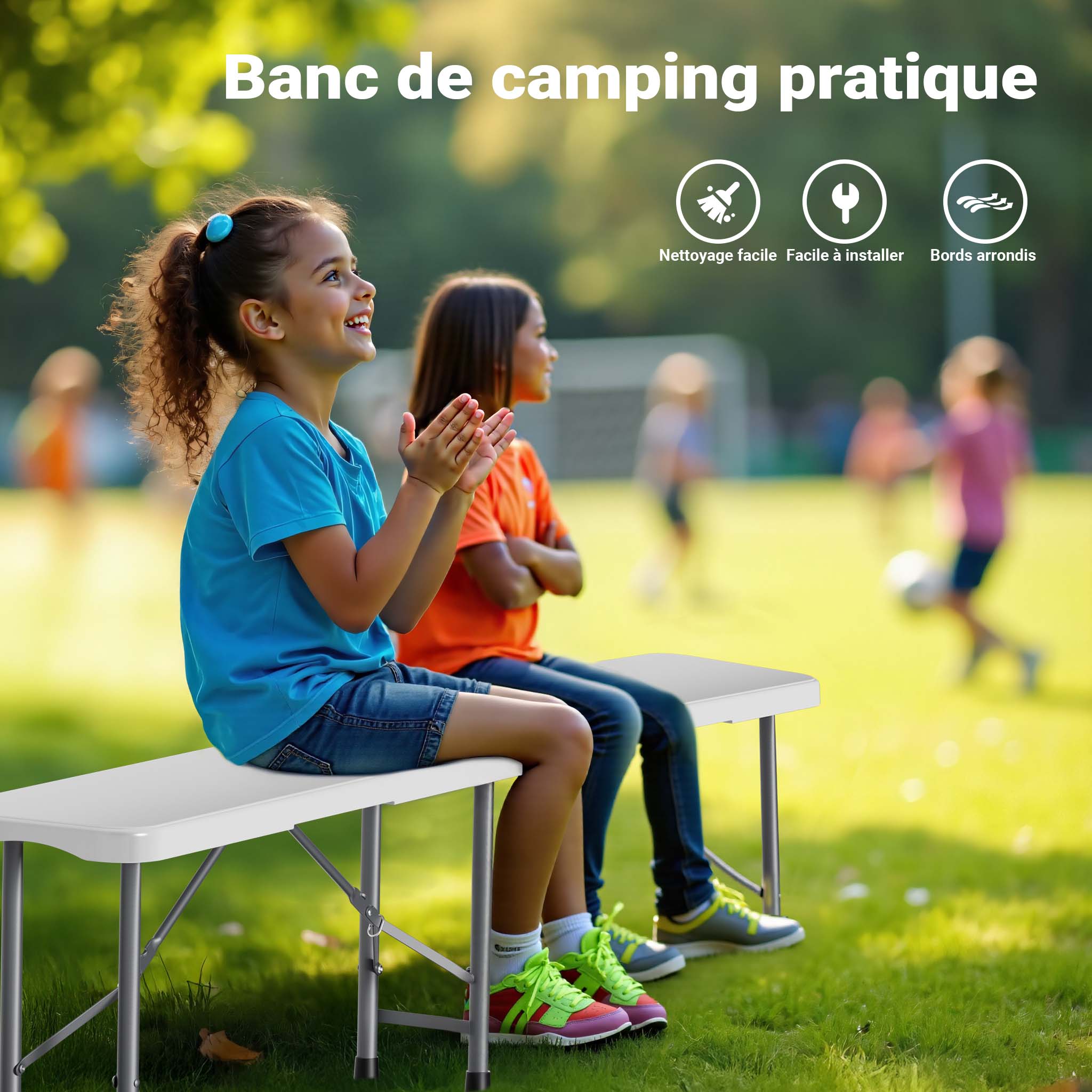 Banc de camping pliant, 1800 x 300 x 430 mm, 3 Places, en acier et PE-HD, Banc léger pour jardin extérieur Fête BBQ Barbecue Wiltec - 6