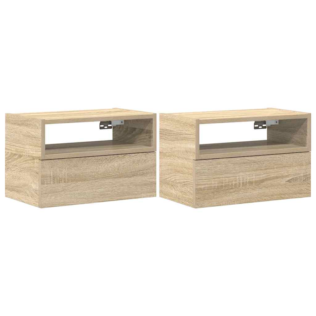Lot De 2 Tables De Chevet 30x30x40 Cm - Chêne Sonoma, Bois D'ingénierie, 2 Tiroirs Coulissants - Pour Chambre Ou Salon - 8