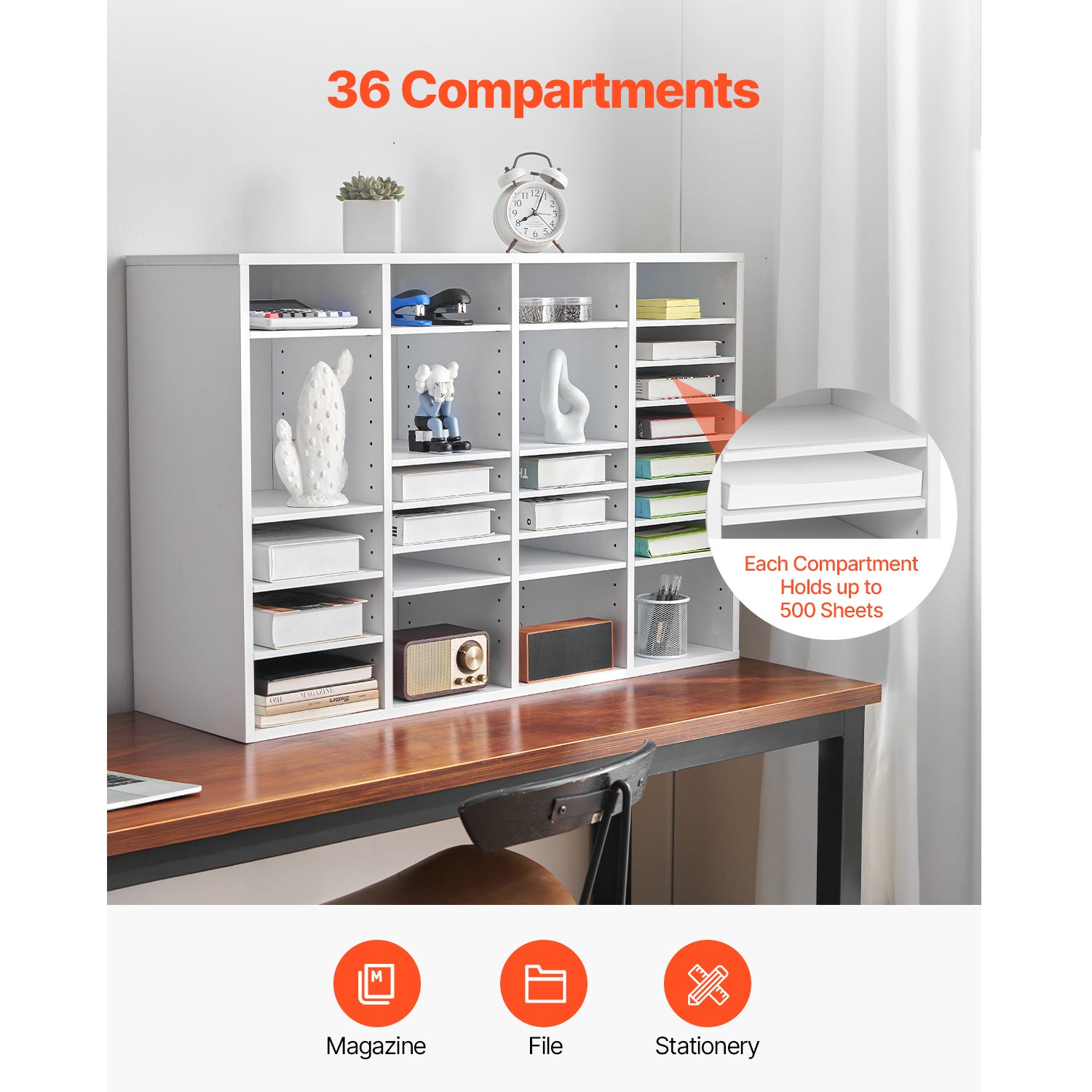 Organiseur Documents SucceBuy Bois 36 Compartiments, Boîte aux Lettres avec Étagères Réglables, Blanc - 6