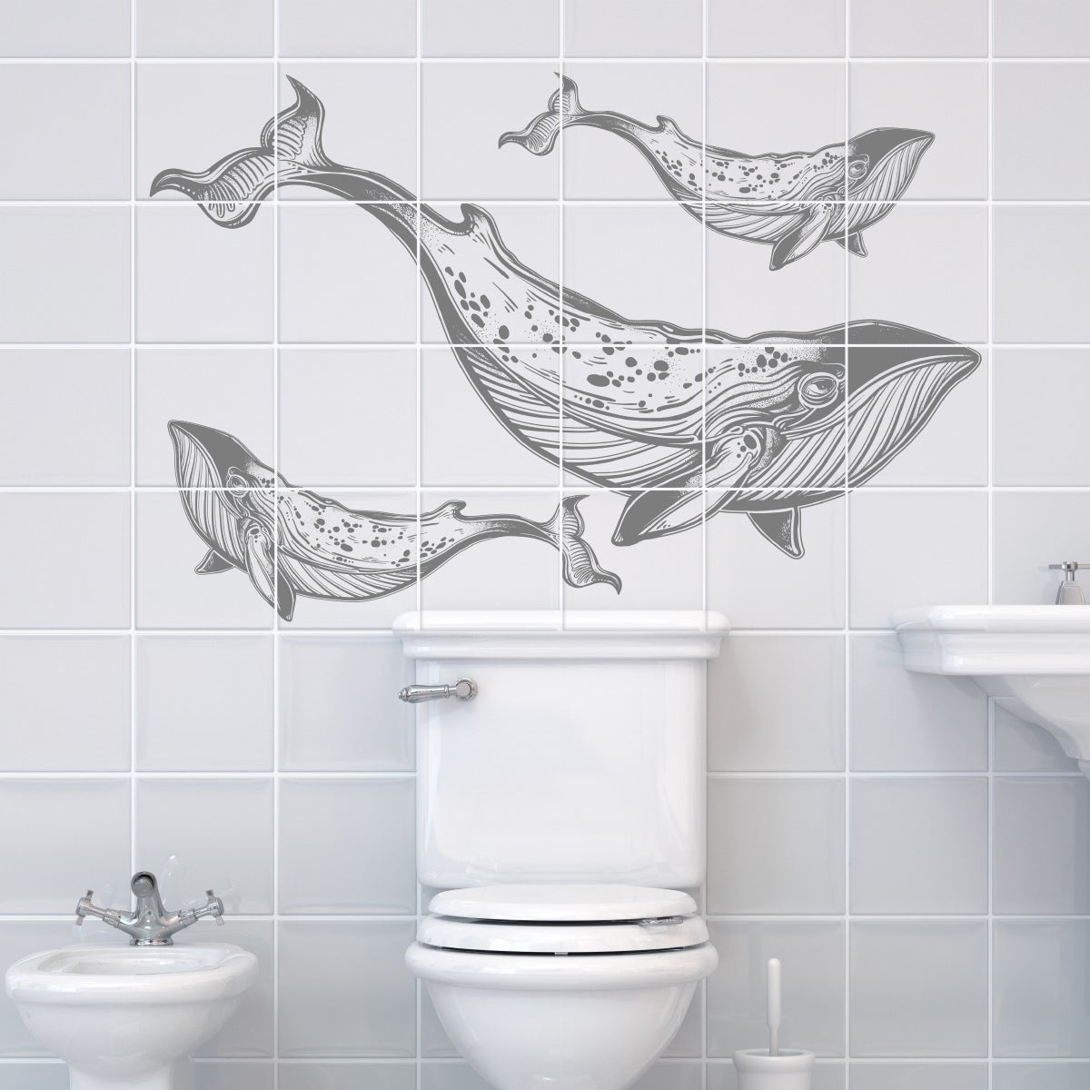 24 vinilos baldosas de cemento ballenas - adhesivo de pared - revestimiento sticker mural decorativo - 24stickers15x15cm