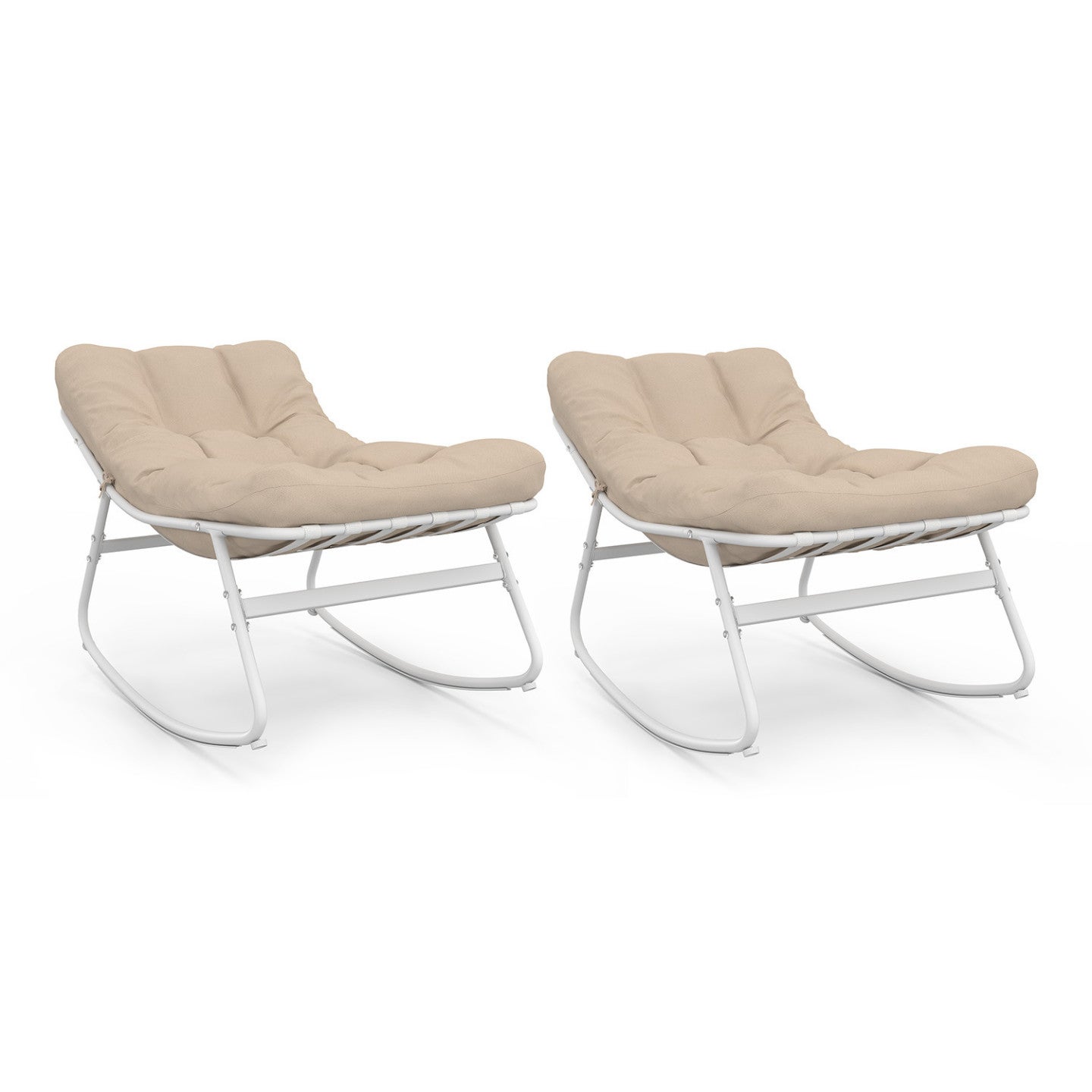Lot de 2 fauteuils de jardin à bascule ARONA blanc coussin beige - 2