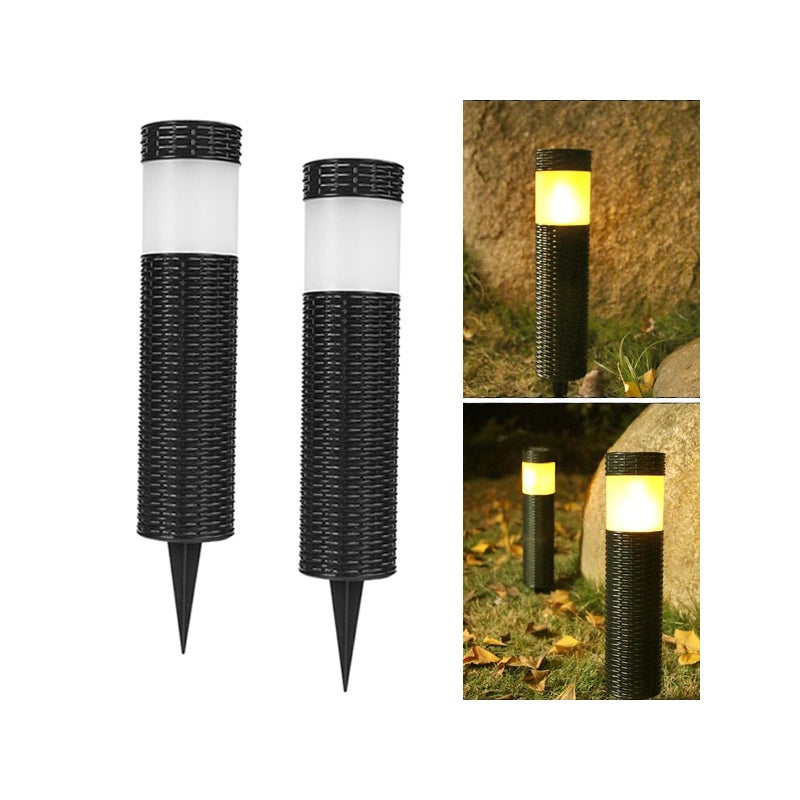 Zestaw 2 lamp solarnych ogrodowych ze szpikulcami, zewnętrzne lampy solarne LED, lampki nocne ogrodowe, lampy z symulacją płomienia