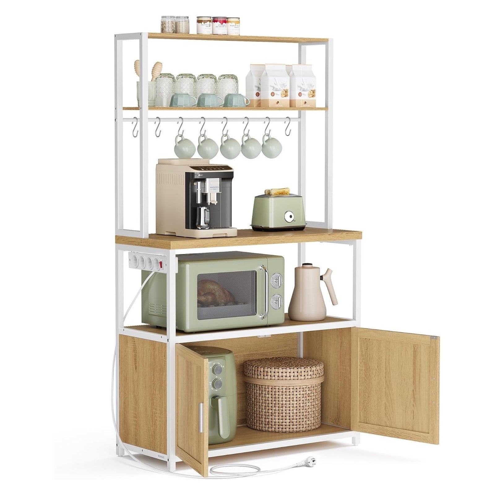 Vasagle Roble Dorado + Blanco Nube Estantería De Cocina Con Enchufes Y Ganchos Para Microondas, / 80A Cm - Imagen 3