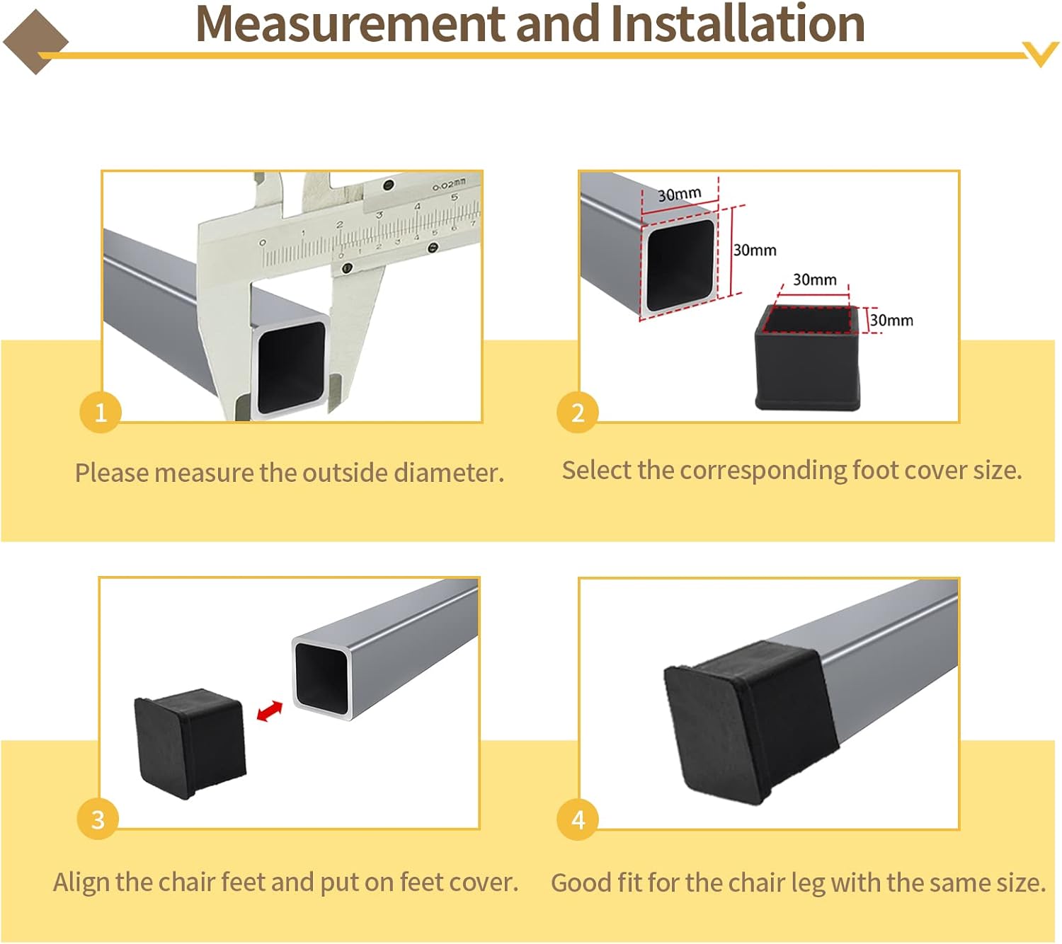 Opakowanie 16 grubych, kwadratowych, czarnych, gumowych ochraniaczy na nogi stołu lub krzesła, 2,5 x 2,5 cm (1 cal x 1 cal) - 4