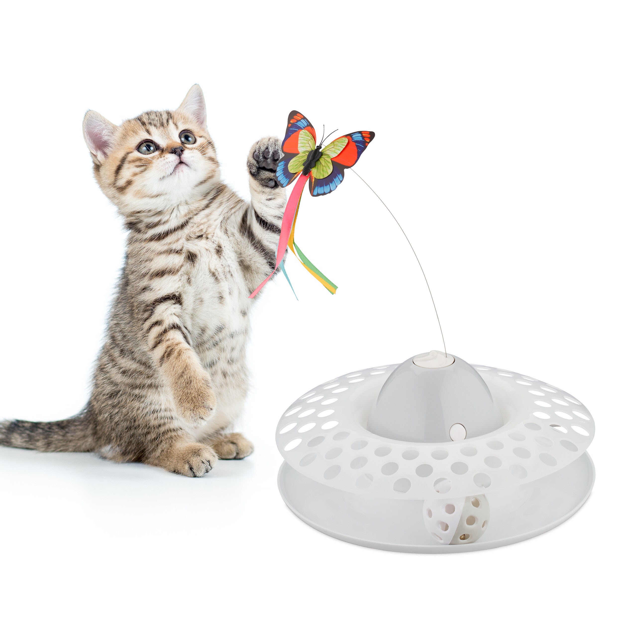 Relaxdays Juguete Interactivo para Gatos, con Mariposa y Bola, 33