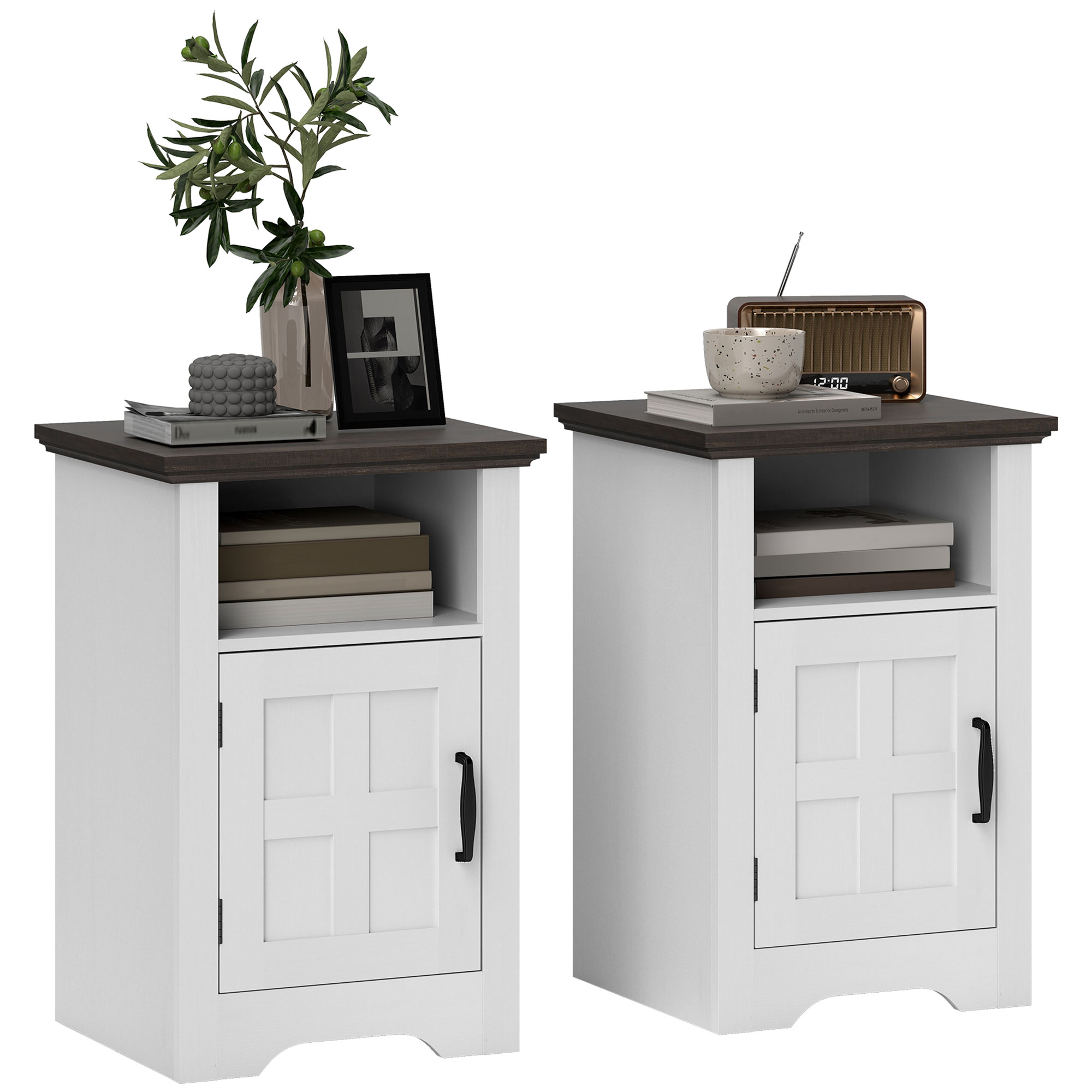 Essenza  Conjunto 2 Mesas Auxiliares 40X35x60cm Puerta Granero Estante Mesita Salón Blancas , Leroy Merlin