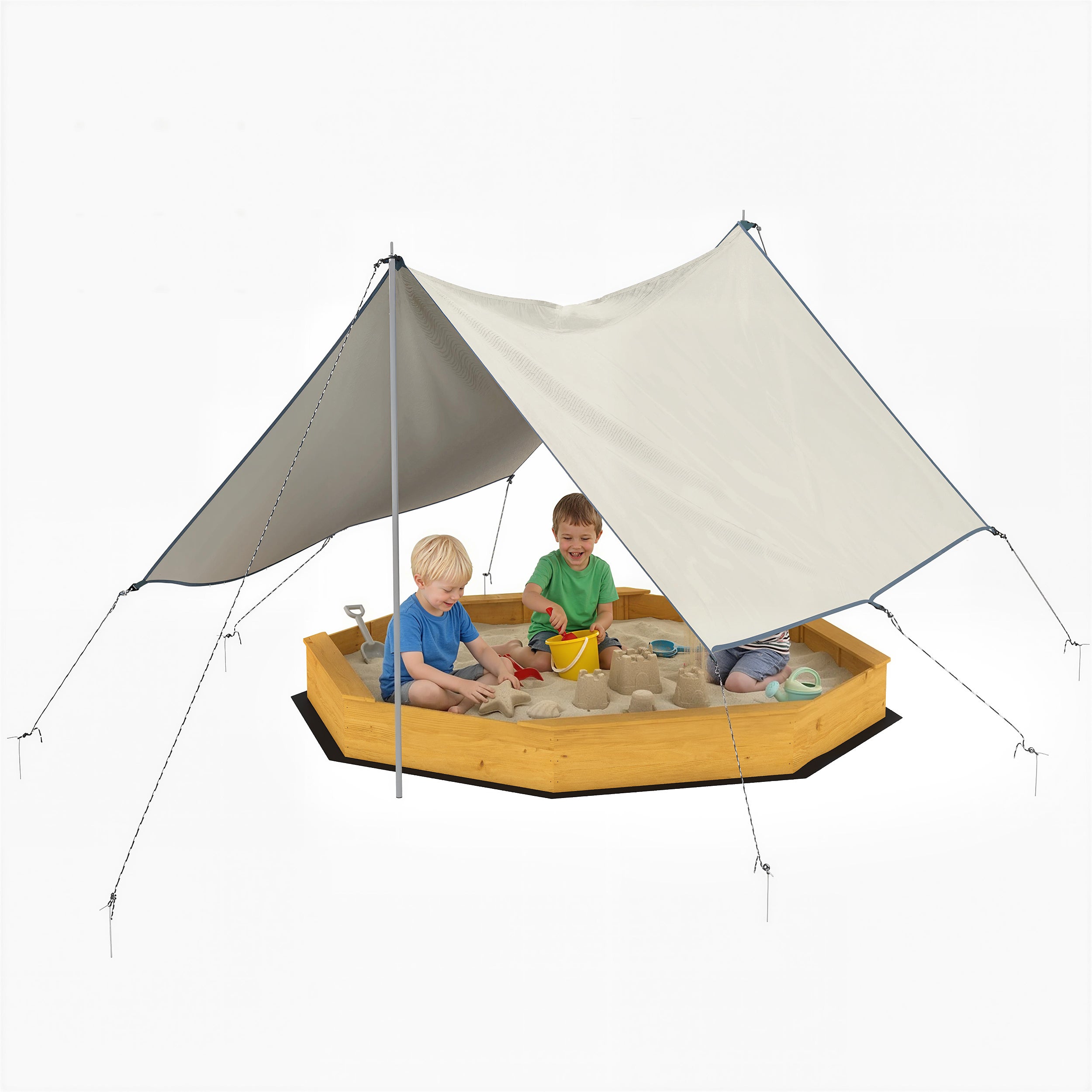 Bac à, bois, sable, avec auvent. bac à jaune, enfant, extérieur, avec 4 ...