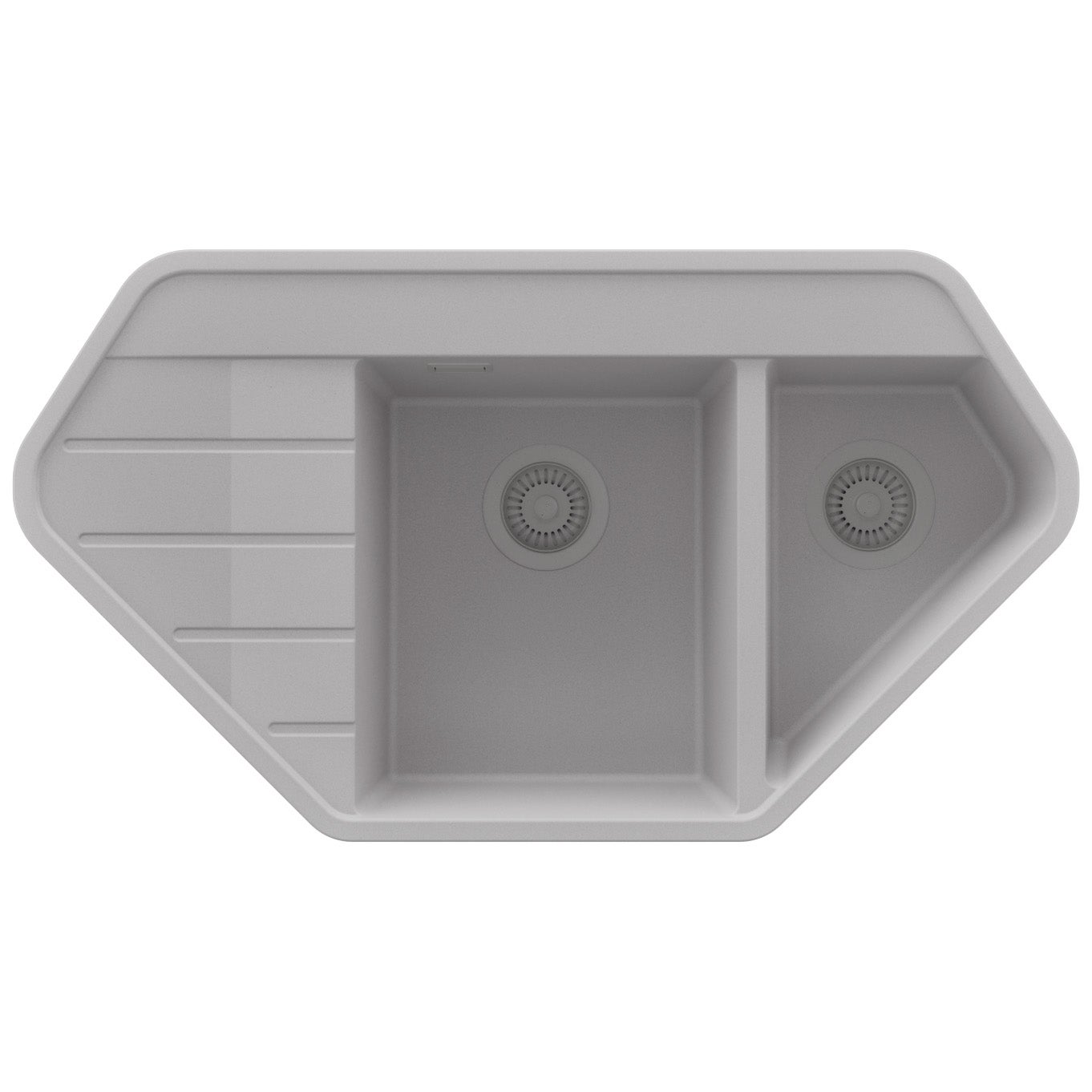 Zlewozmywak Narożny Szary 90x50cm, Zlew Kuchenny 1,5 Komorowy + Syfon, Nablatowy do szafki od 70cm - Kopenhaga Corner PRIMAGRAN